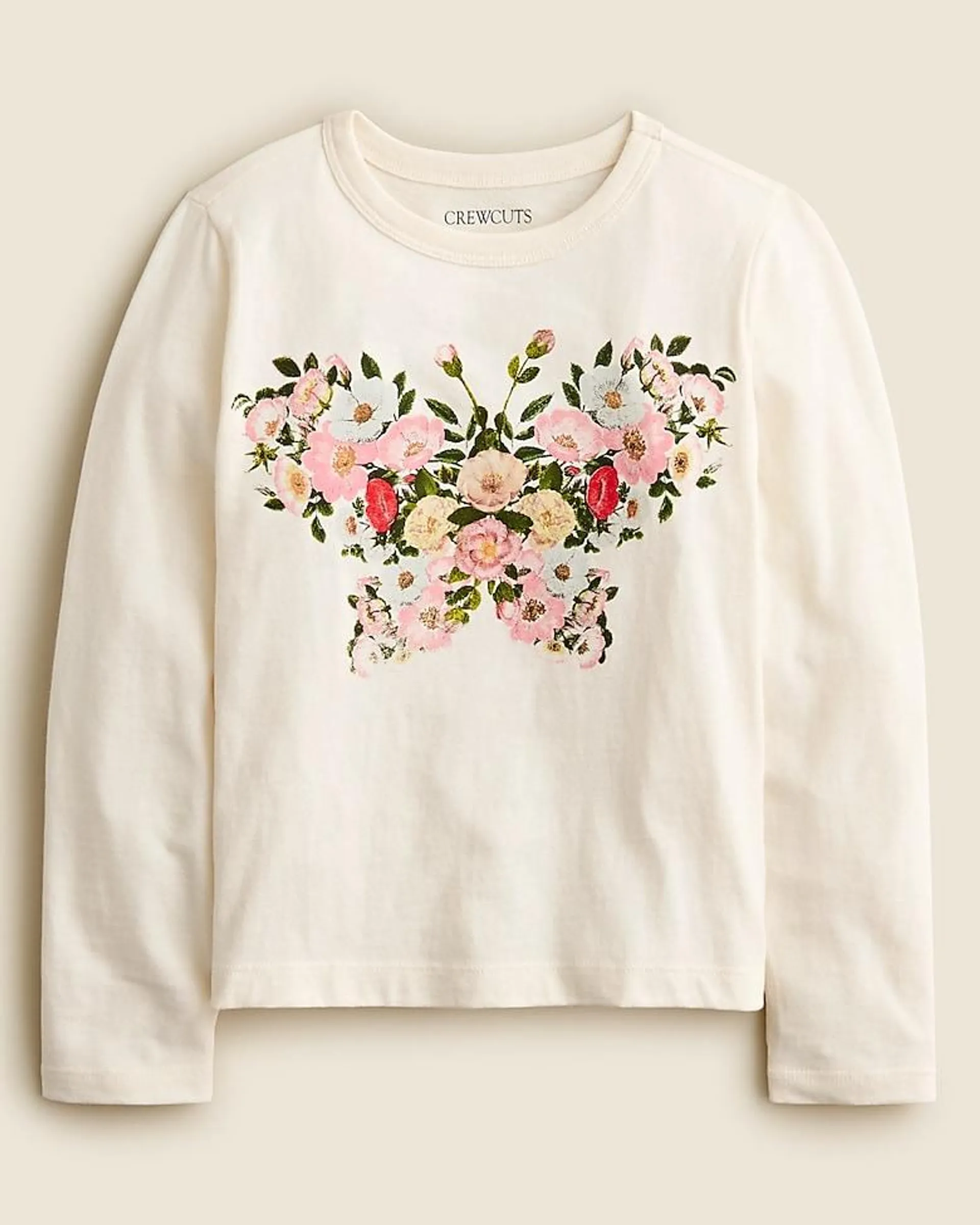 Girls' long-sleeve floral butterfly graphic T-shirt