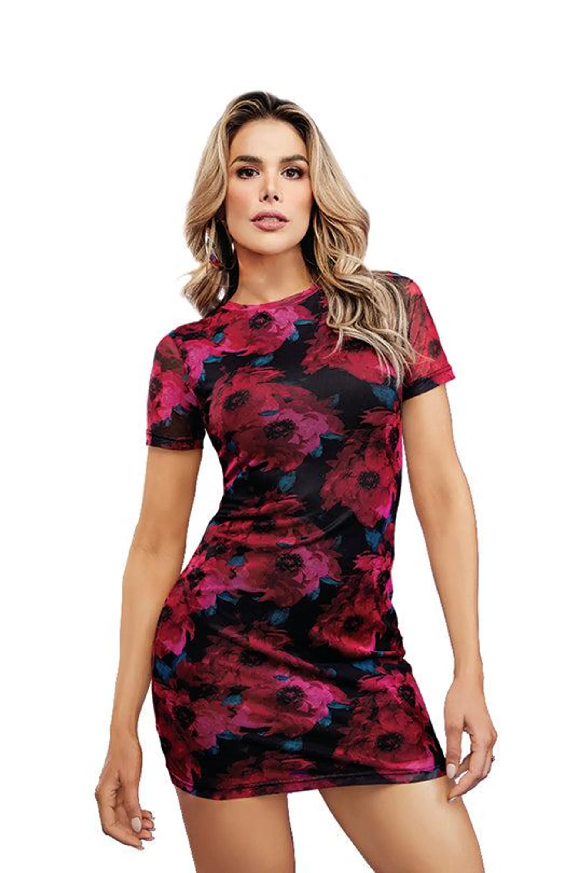 VESTIDO ESTAMPADO FLORAL DE MESH 99714