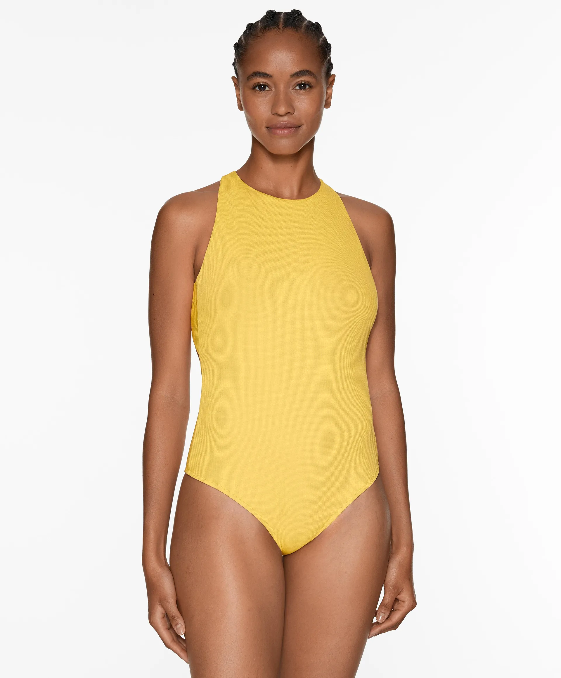 Traje de baño halter piqué espalda cruzada