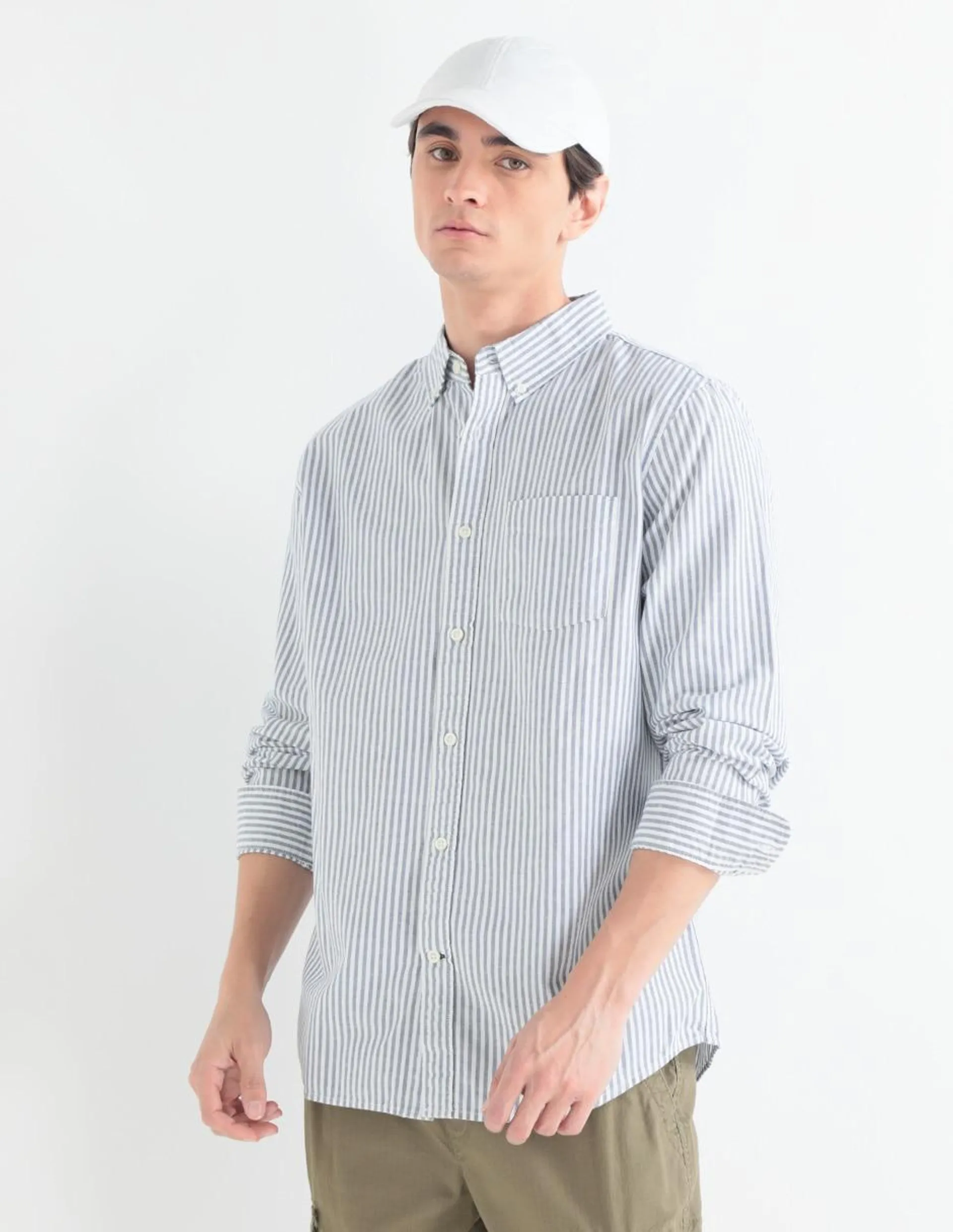 Camisa casual de algodón manga larga para hombre