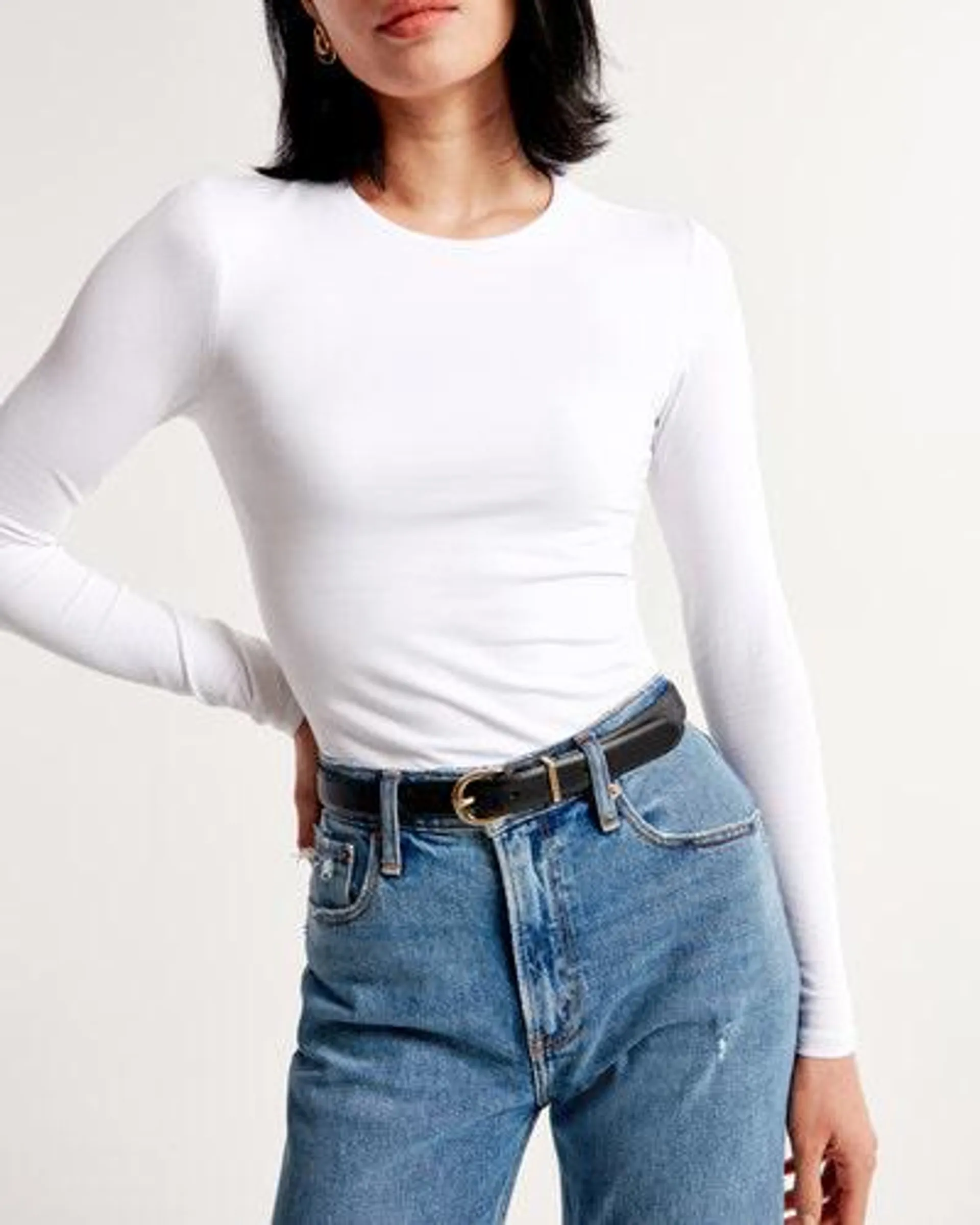 Long-Sleeve Cotton-Blend Seamless Fabric Cropped Tee