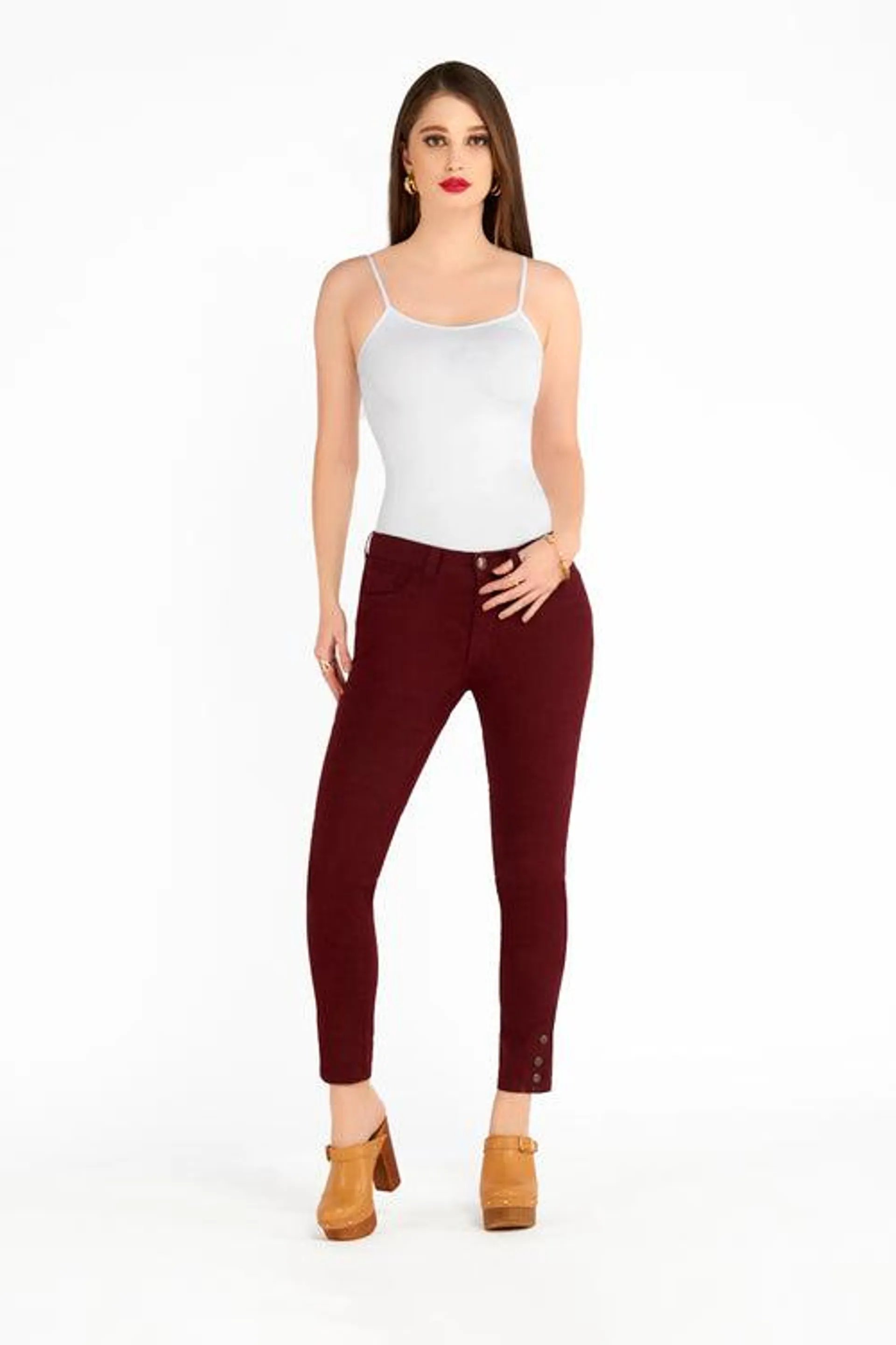 030094 Pantalǟ¶ün Corte Skinny Color Vino