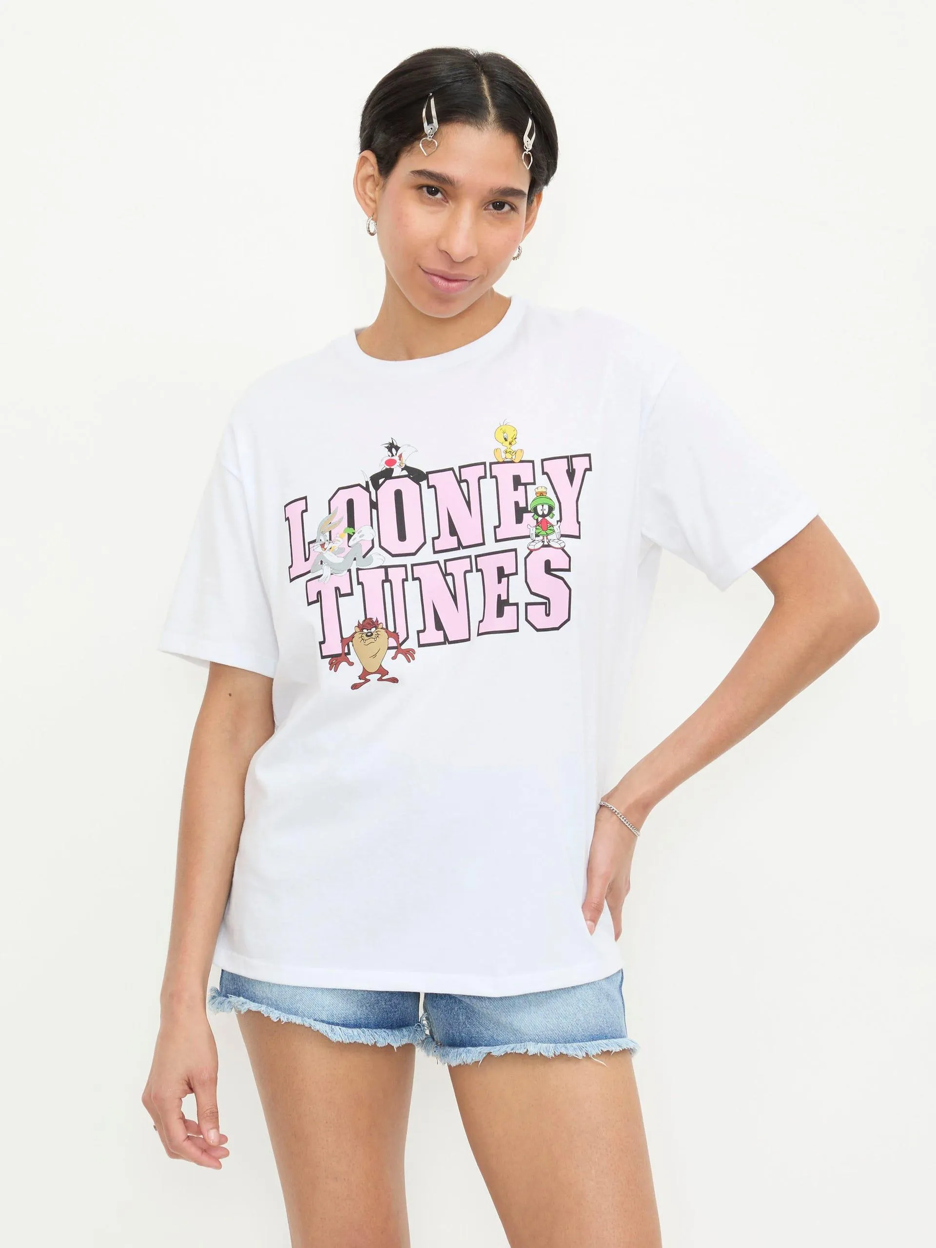 Playera Manga Corta Estampado Looney Tunes Blanca