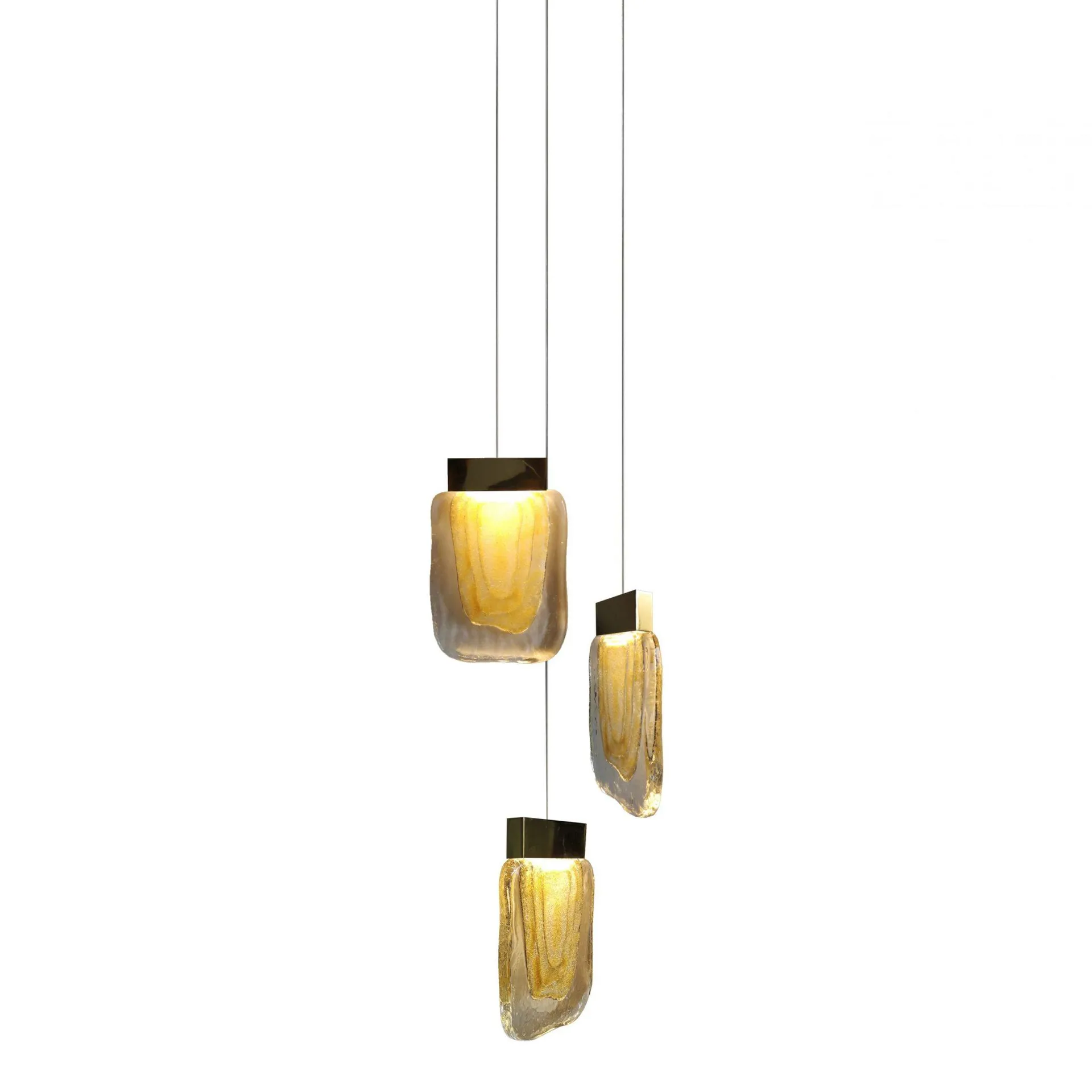 Lámpara colgante led con cuerpo de cristal acabado en oro 3 luces con cable de 3m