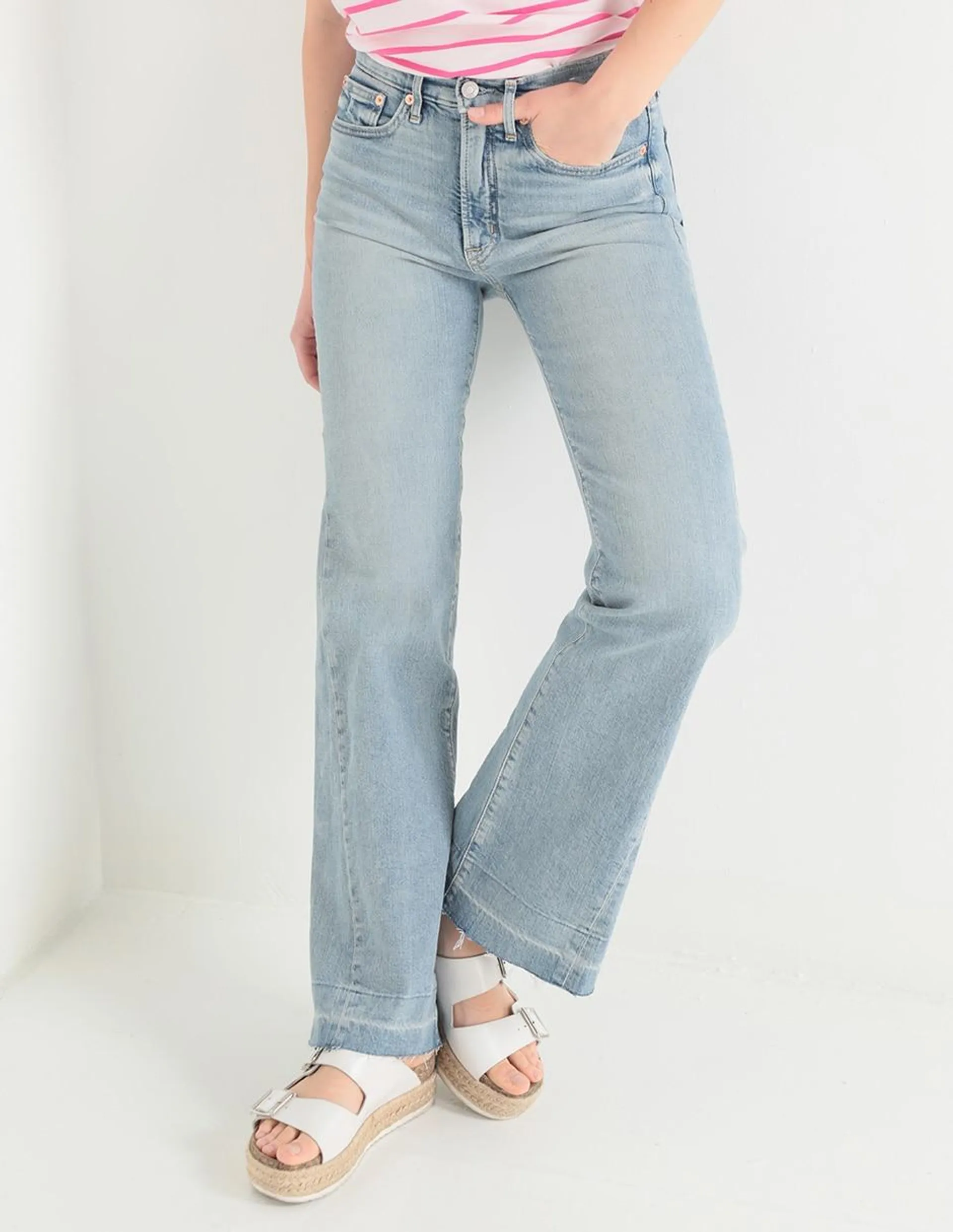 Jeans flare high rise 70s corte cintura alta para mujer