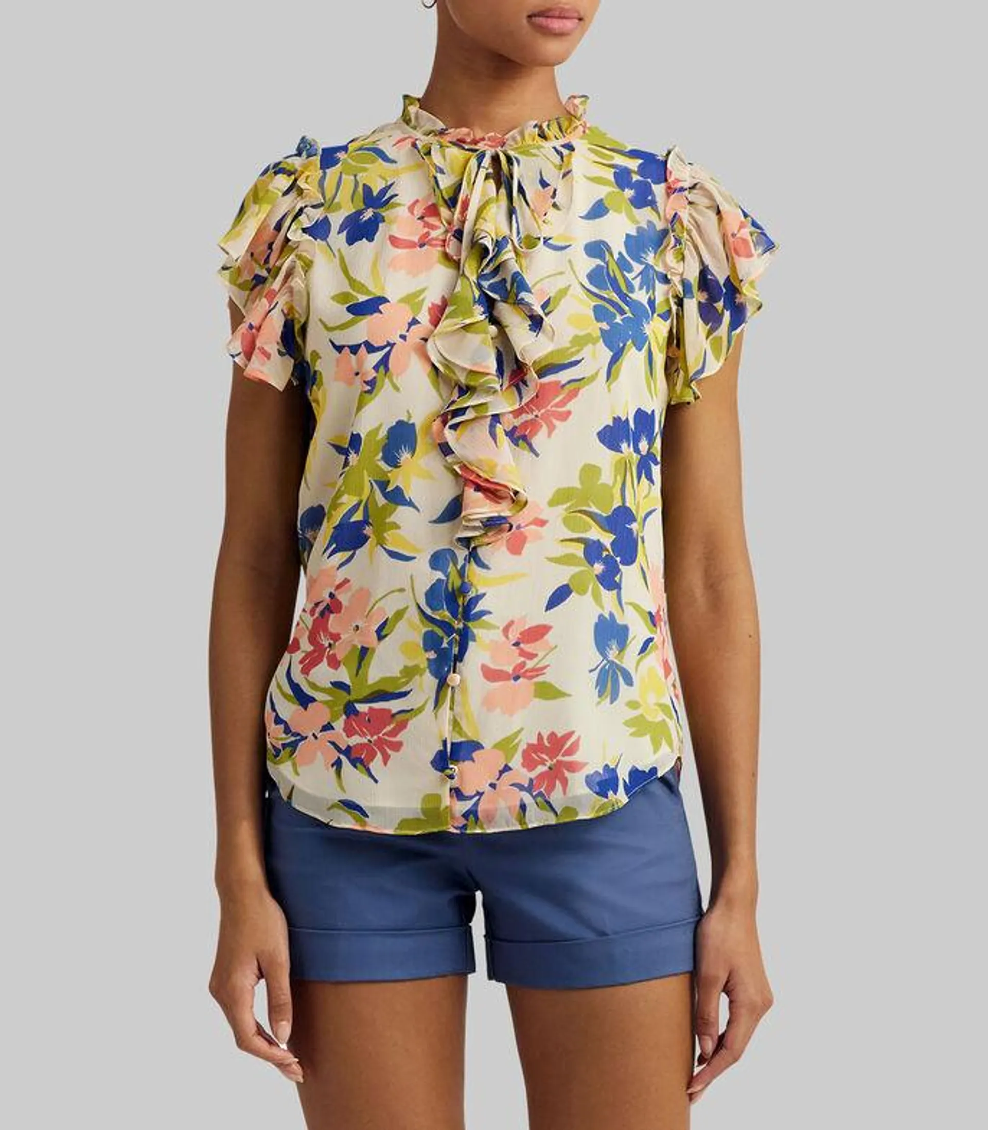 Blusa con flores de manga corta Mujer