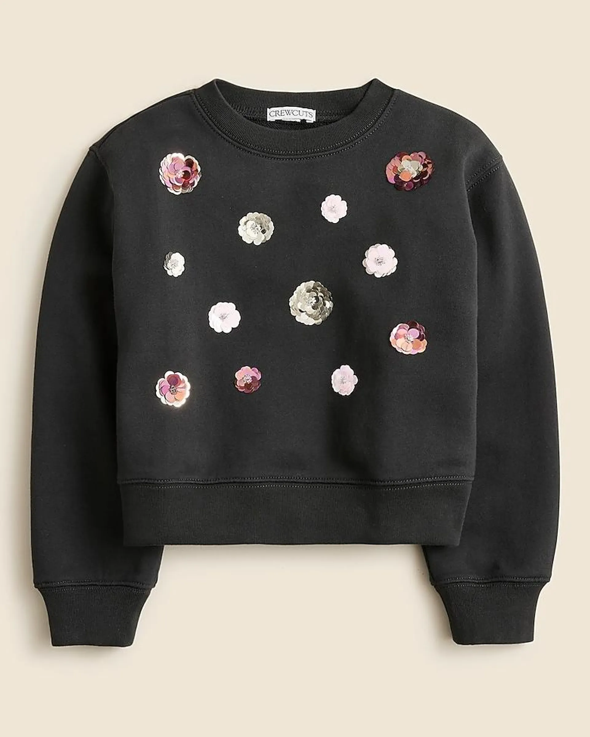 Girls' sequin-embellished flower crewneck sweatshirt