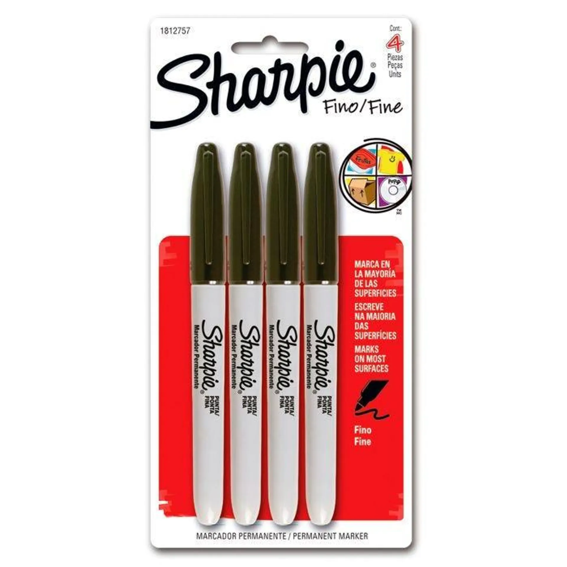 Marcador Permanente Sharpie Bl/4 Negro, Punto Fino