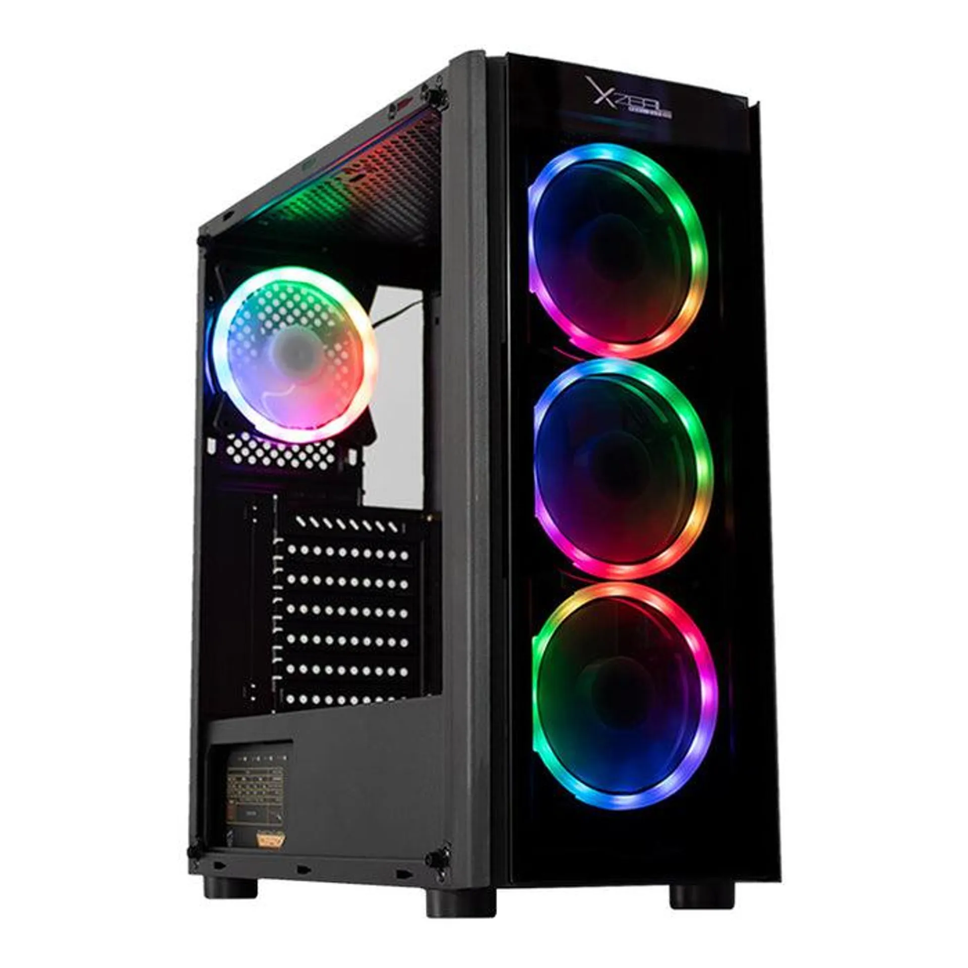 Gabinete Gamer XZEAL XZ110 RGB Cristal Templado Negro 4 ventiladores XZCGB12B