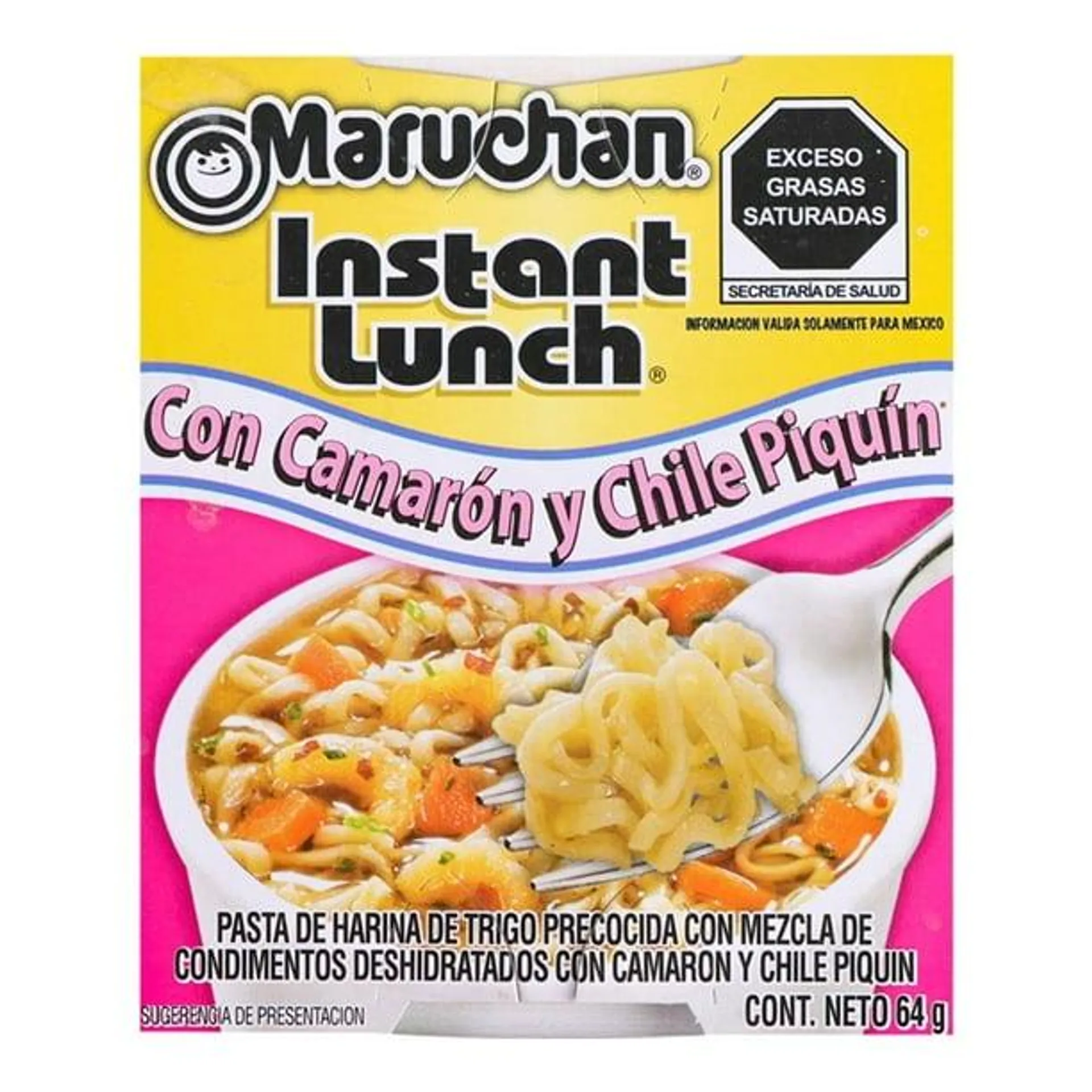 Sopa instantánea Maruchan Instant Lunch con camarón y chile piquín 64 g