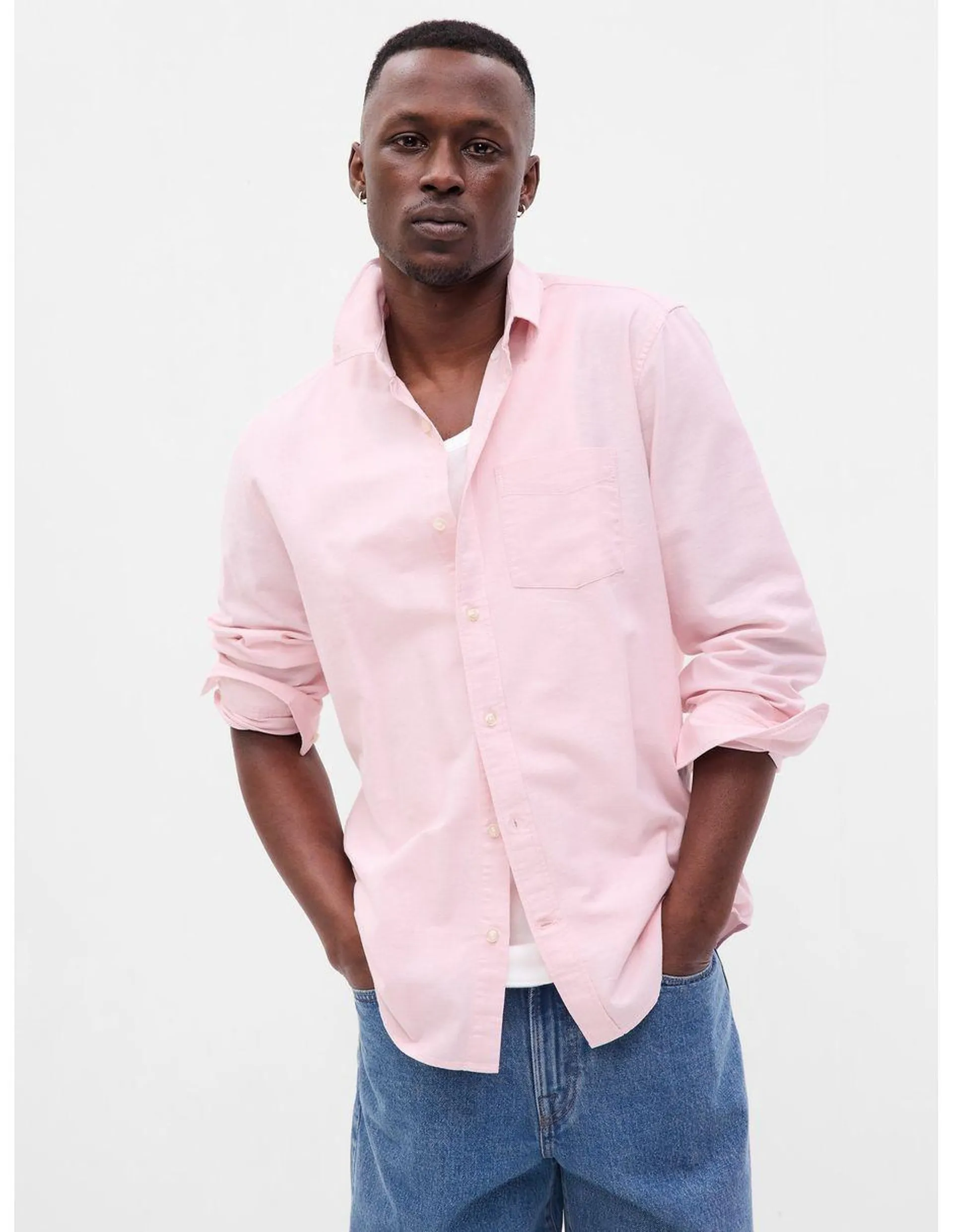 Camisa casual de algodón manga larga para hombre