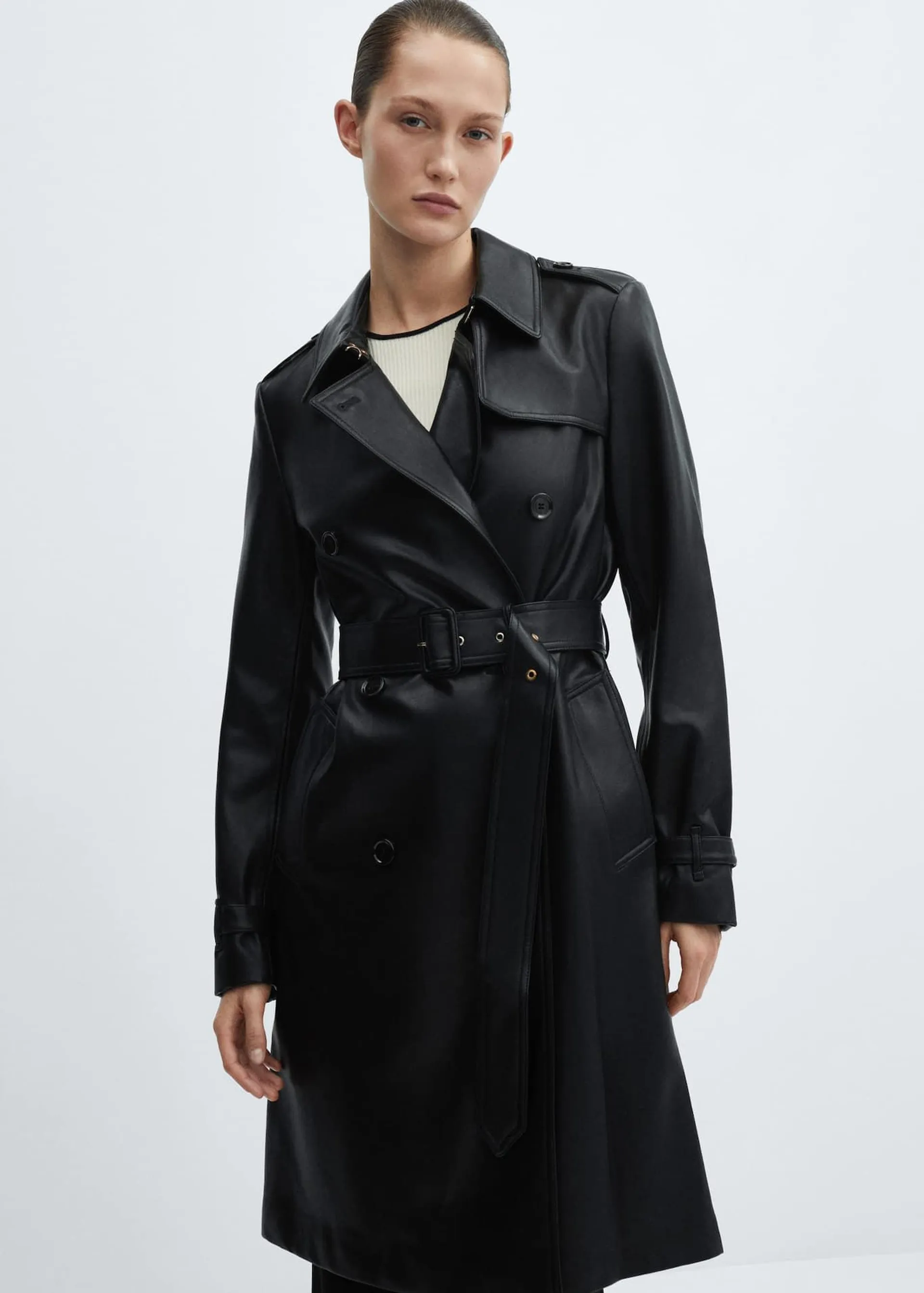 Leather-effect trench coat