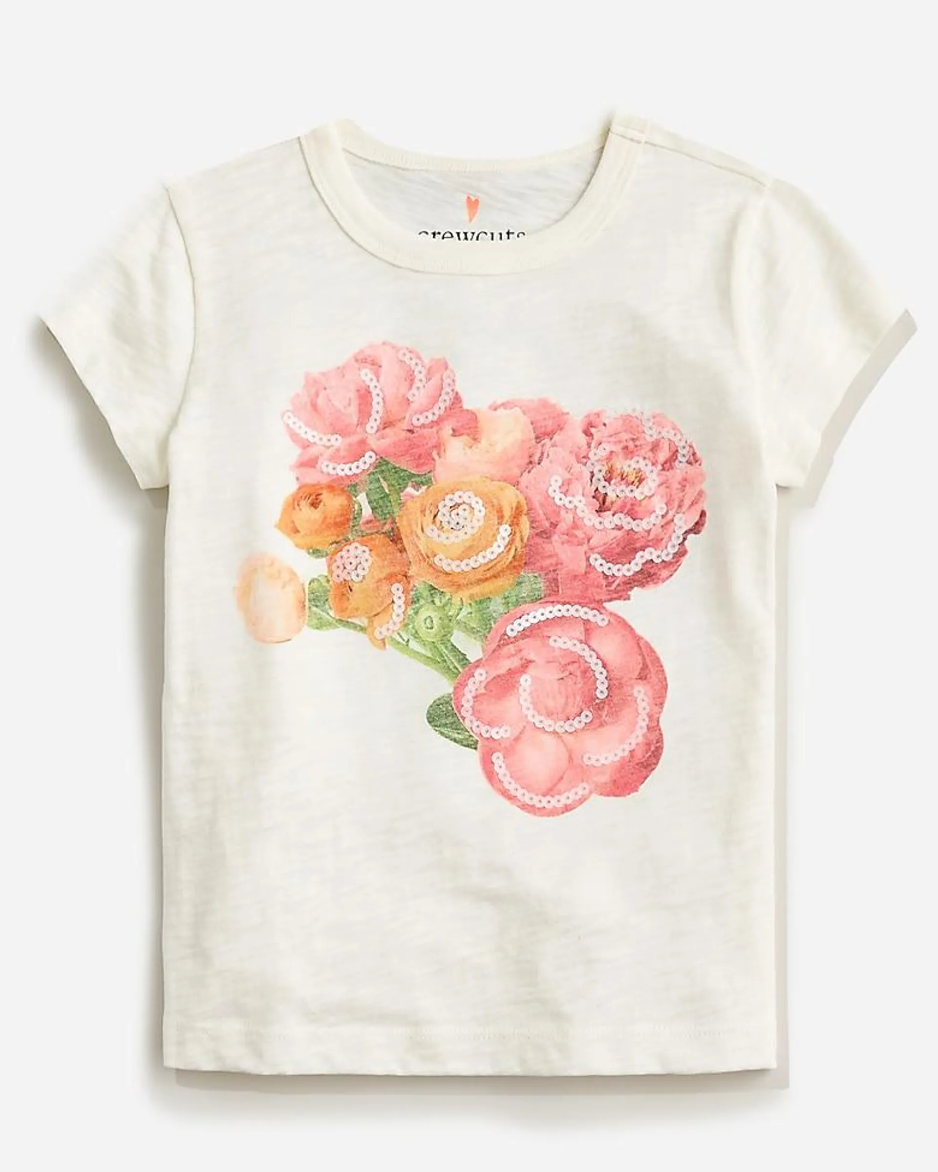 Girls' bouquet graphic T-shirt with sequins