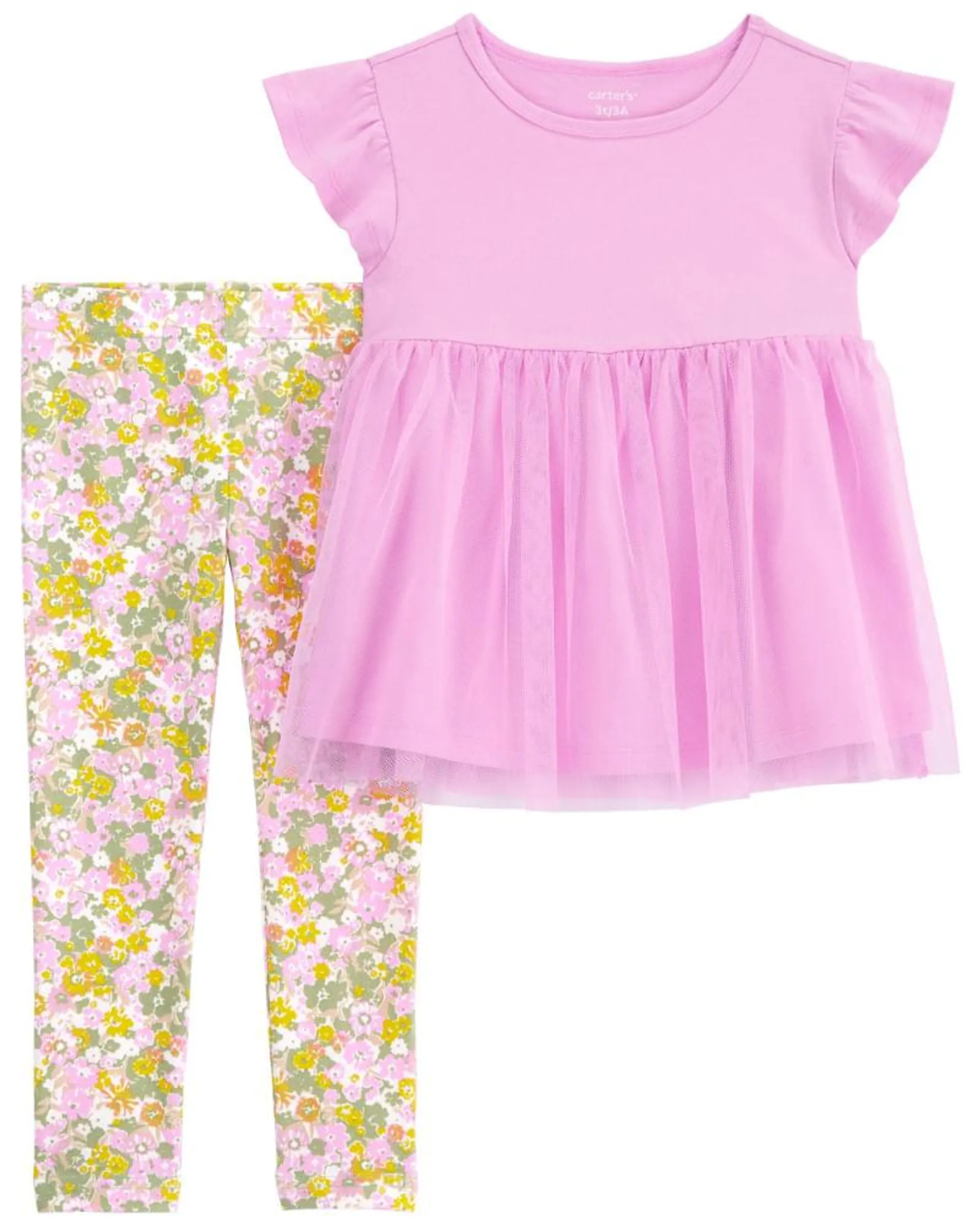 Conjunto De 2 Piezas De Top De Tul Y Mallas Florales Carter's