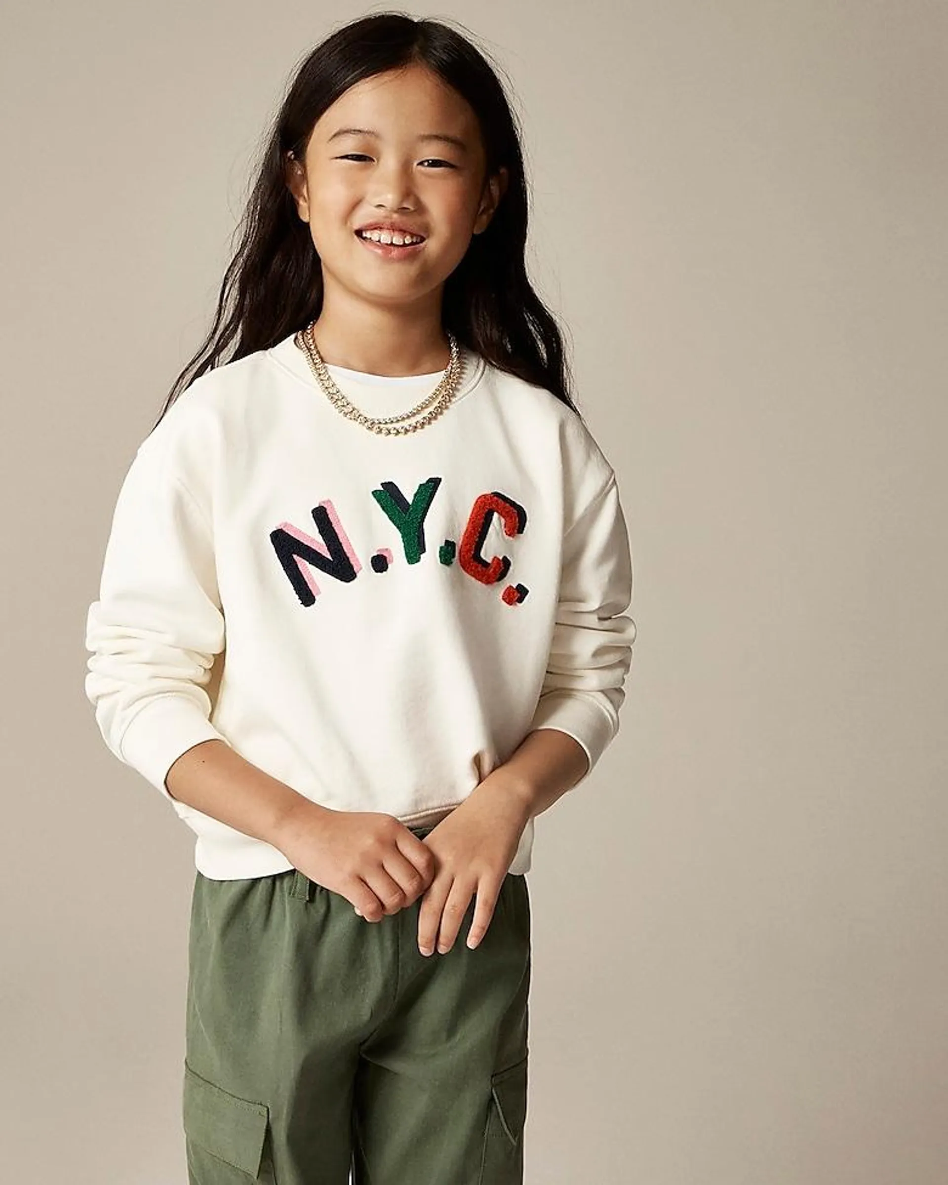 Girls' embroidered NYC graphic crewneck sweatshirt