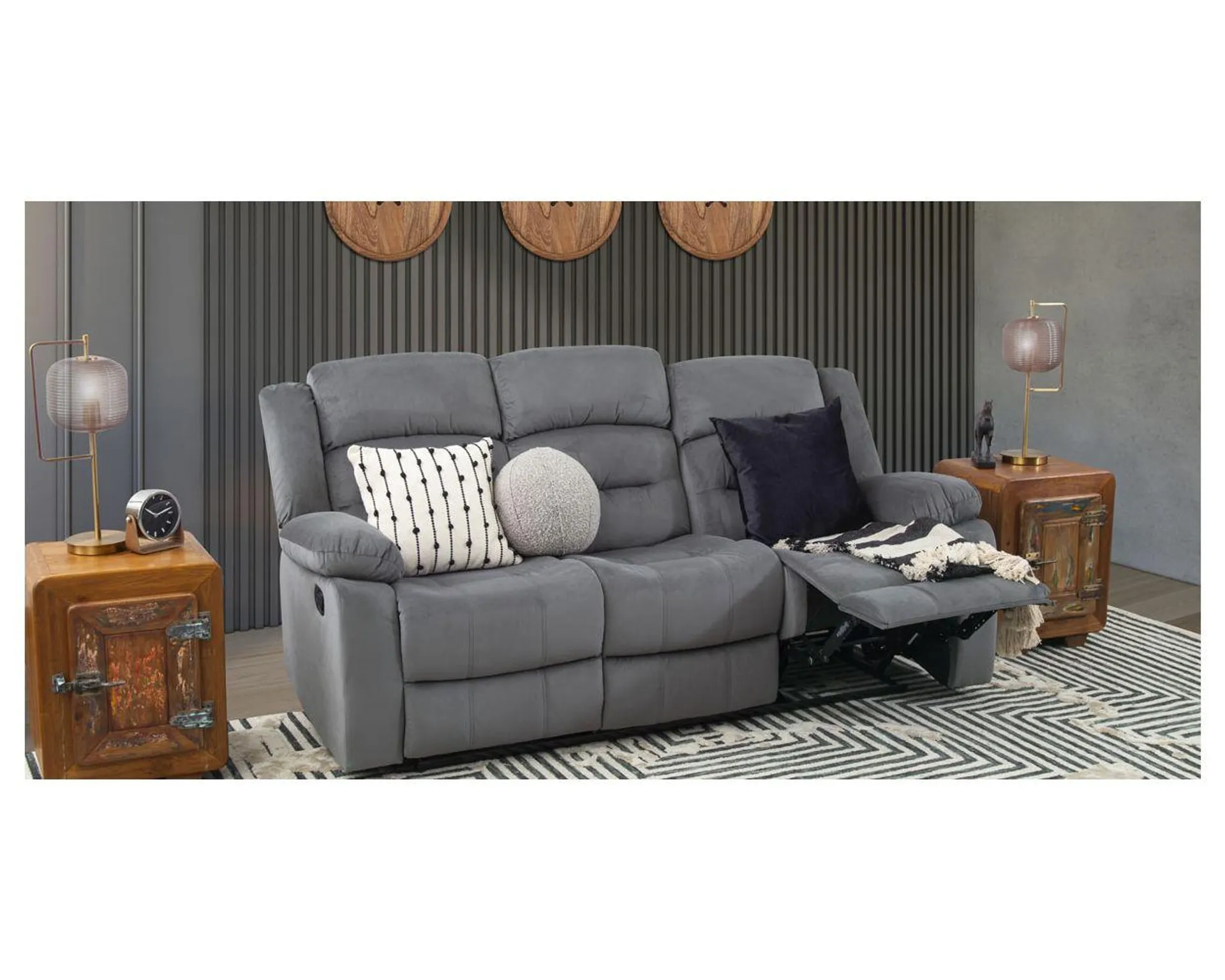Sofá 3 Plazas Con 2 Reclinables Melbury Gris