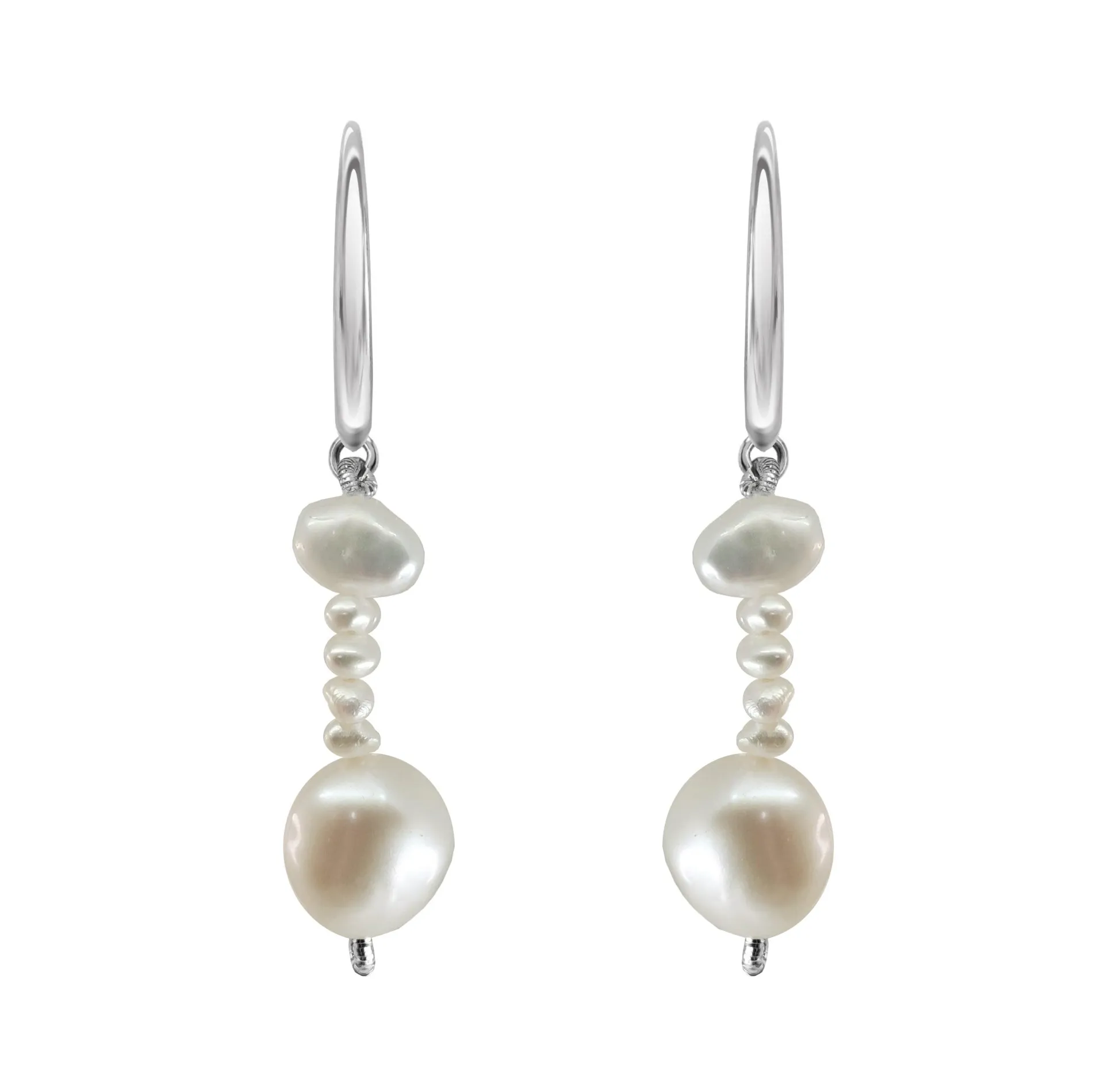 Aretes Mujer Plata 925 Marina Perla Hilo Doble Anamora por Tanya Moss