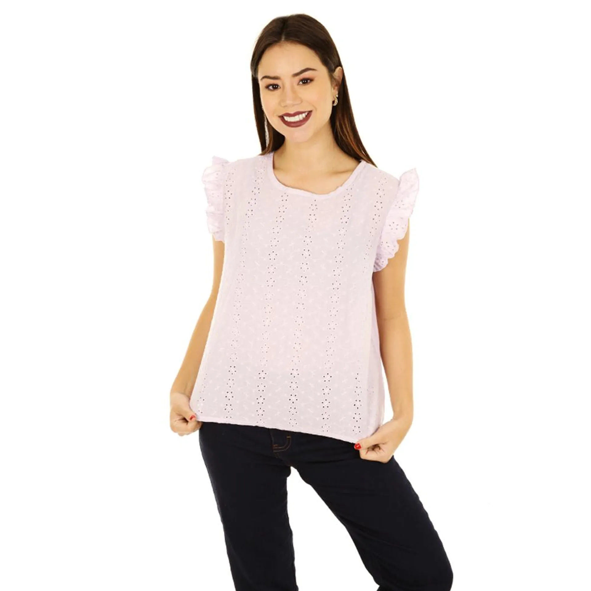 Blusa Mujer Manga Olán Manga Corta Cuello Redondo Red Sky