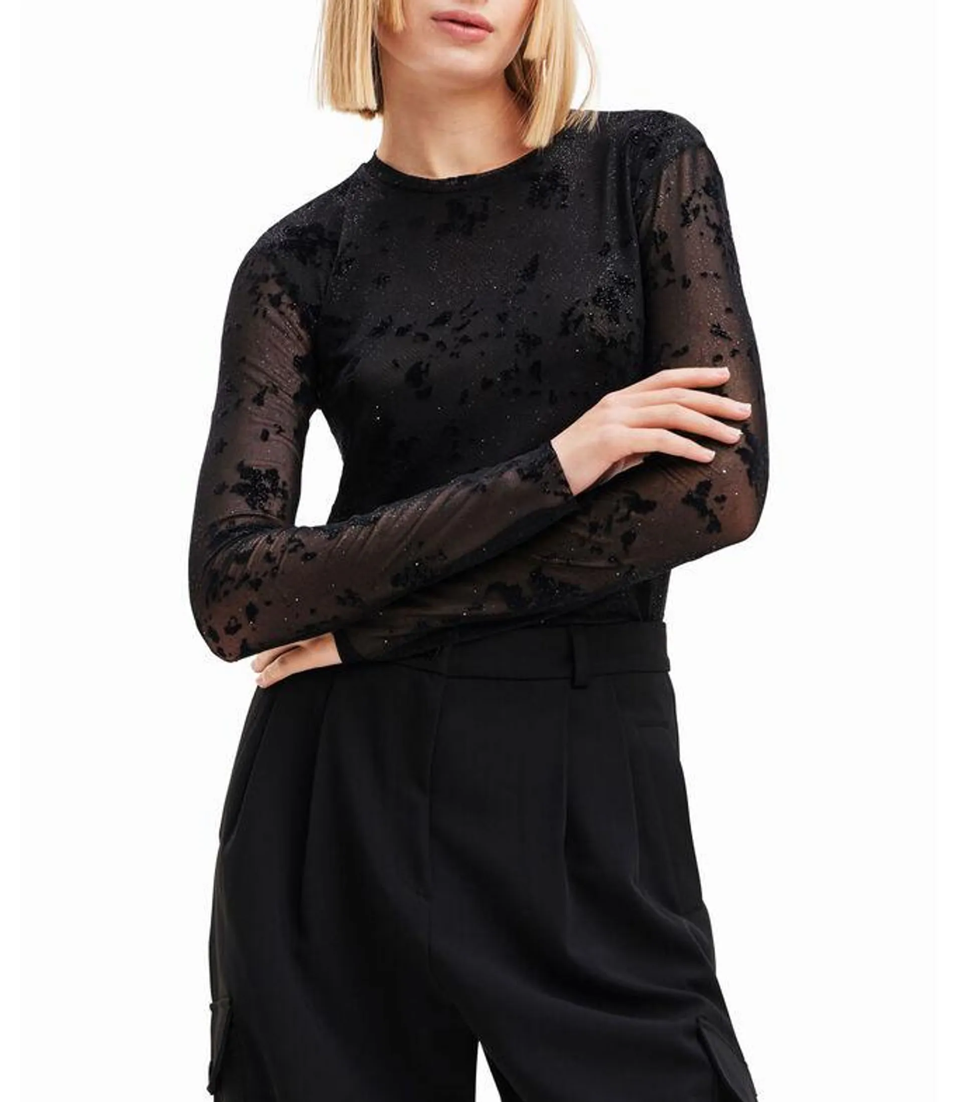 Playera slim tul brillo Mujer
