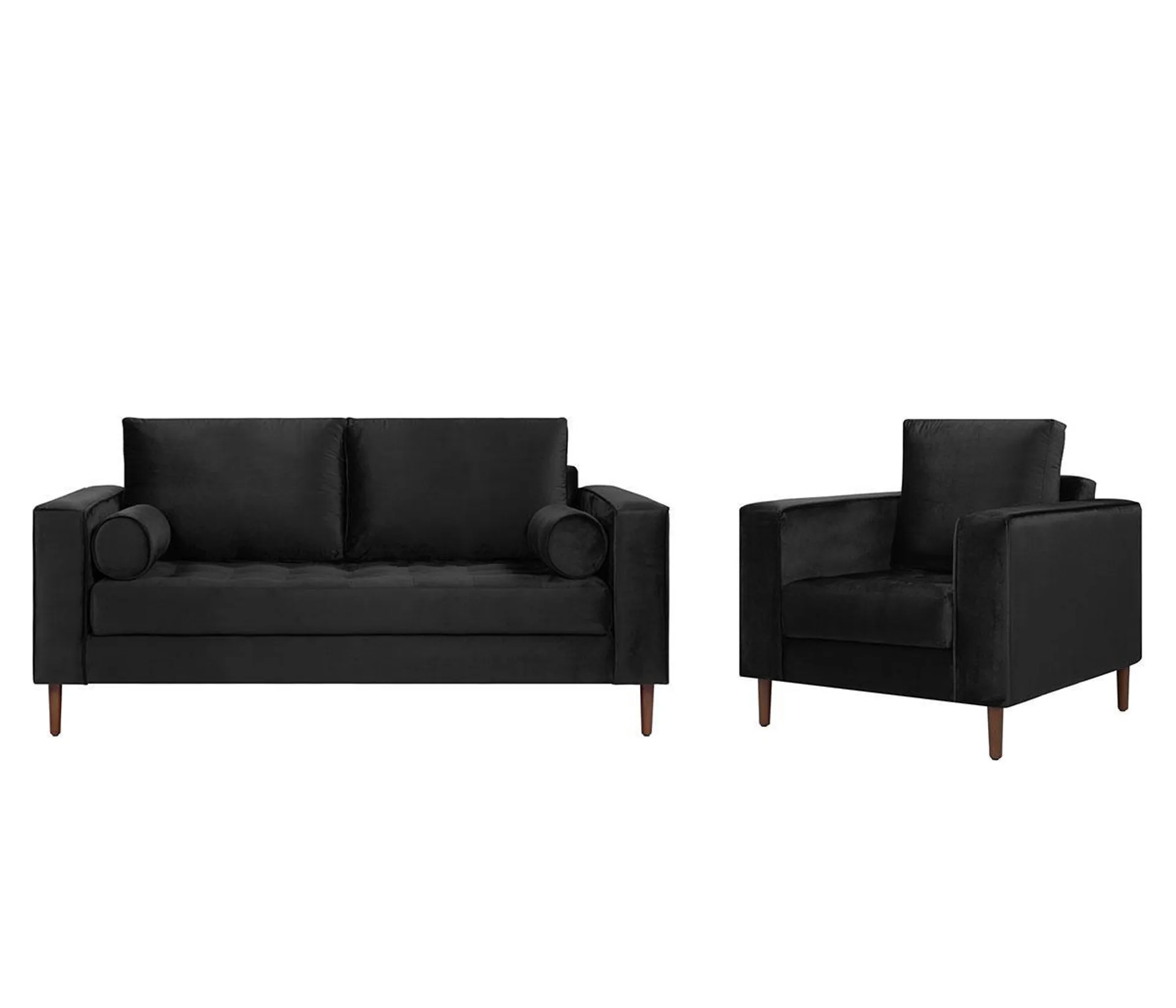 Sofá 3 cuerpos + sillón Landero terciopelo - Negro