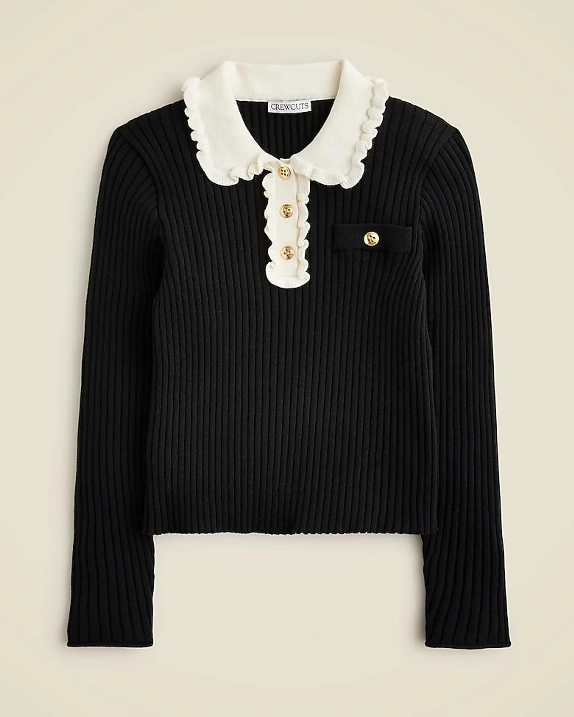 Girls' ruffle polo sweater