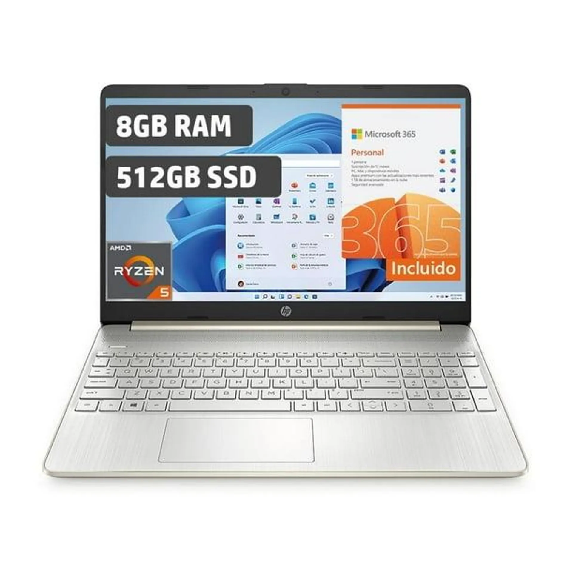 Laptop HP 15-ef2507la AMD Ryzen 5 8GB RAM 512GB y Microsoft 365 Personal 1 Año y 1 Curso Multilenguaje 1 Año