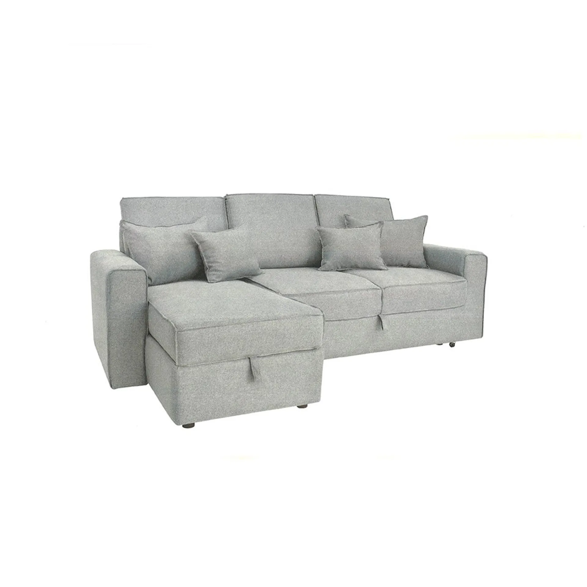 SALA CON SOFA CAMA Y STORAGE TAPIZADO EN TELA ENORA DARK GREY