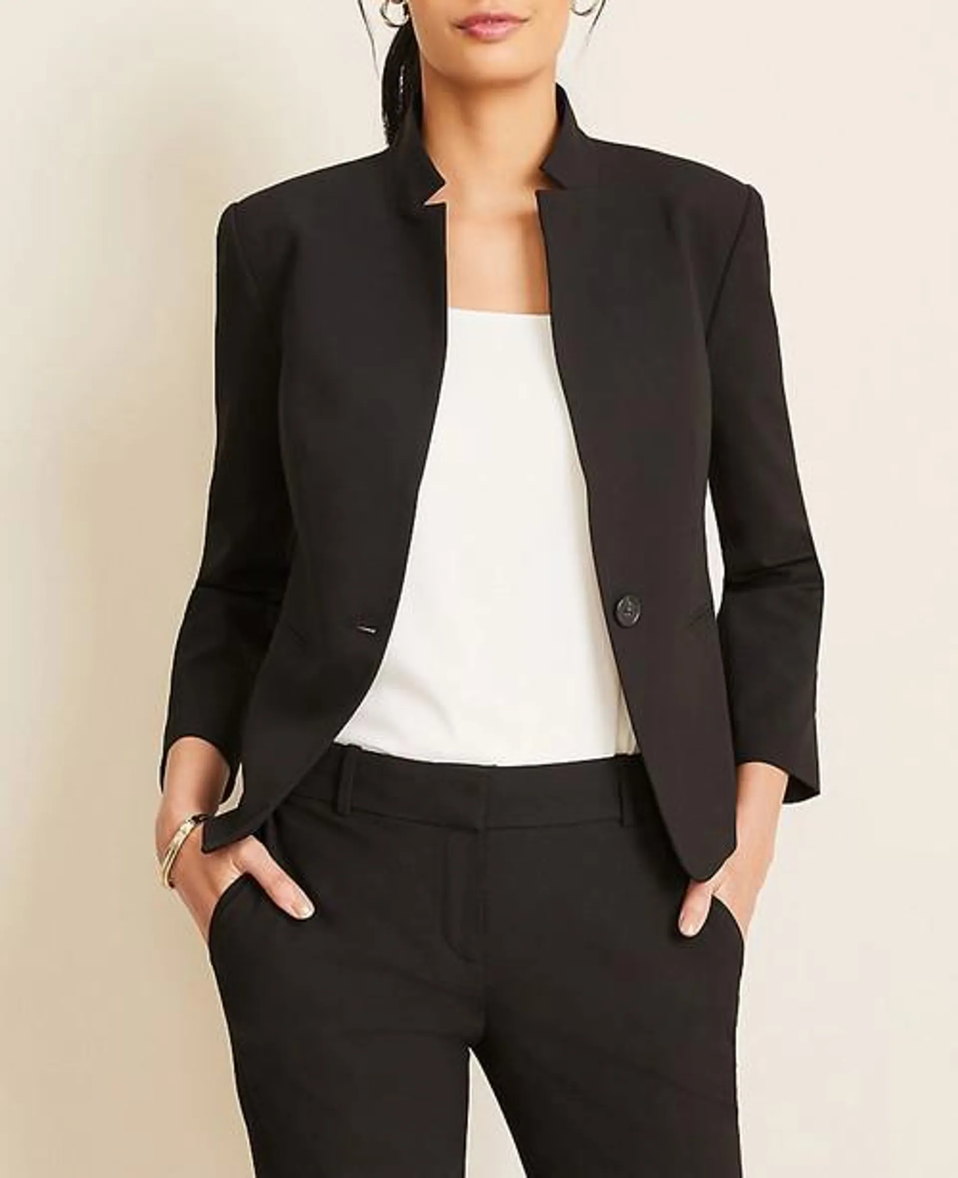 Blazers Ann Taylor The Notched in Seasonless Stretch Negros | 342508-FCR