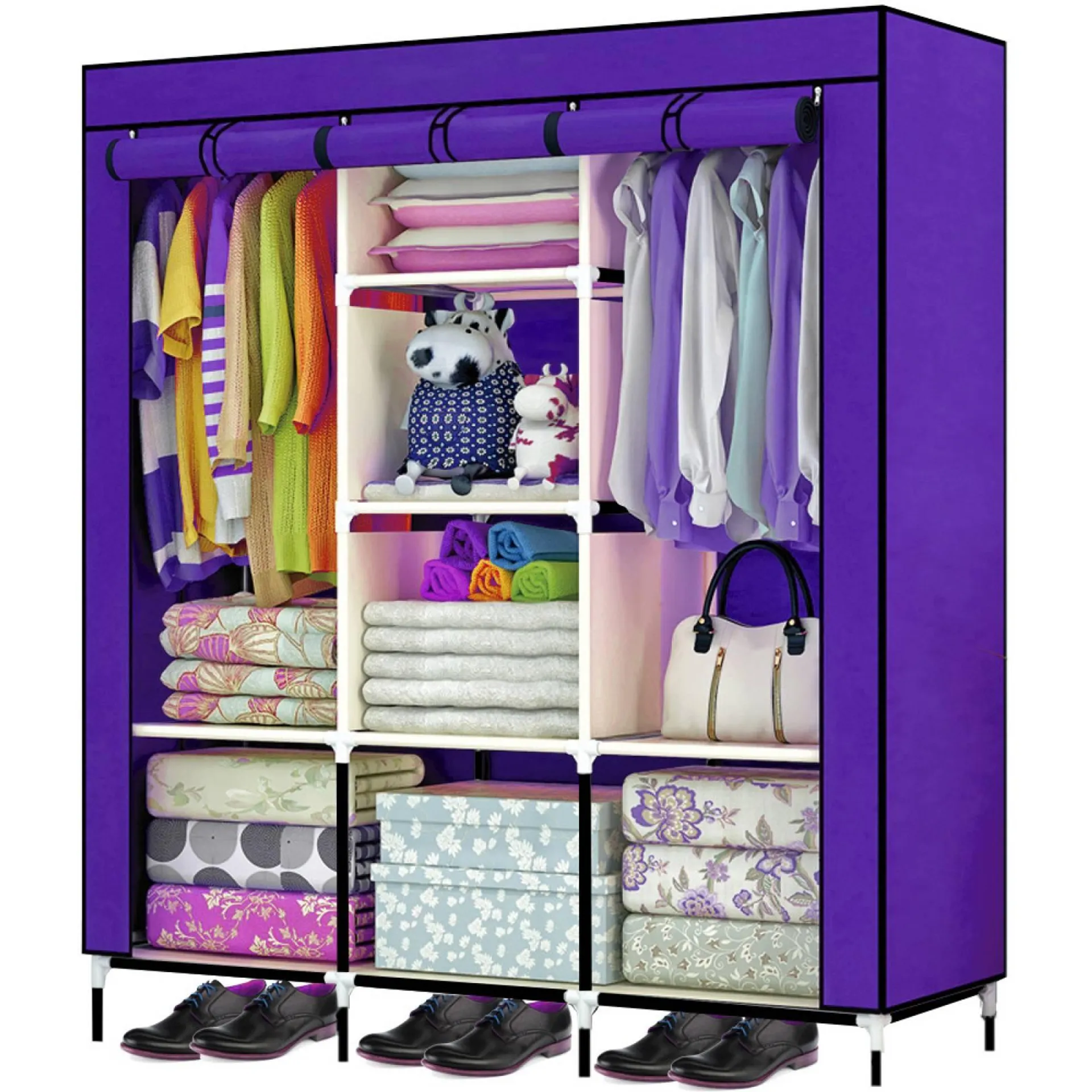 Closet Organizador 3 Puertas Armario 6 Secciones Zapatera Morada Rack & Pack