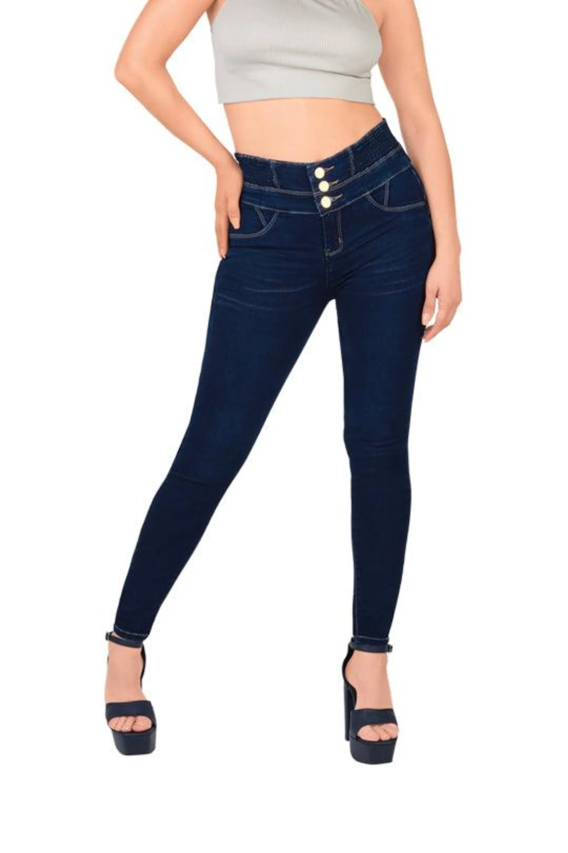 Jeans color índigo con corte colombiano de resorte 51068