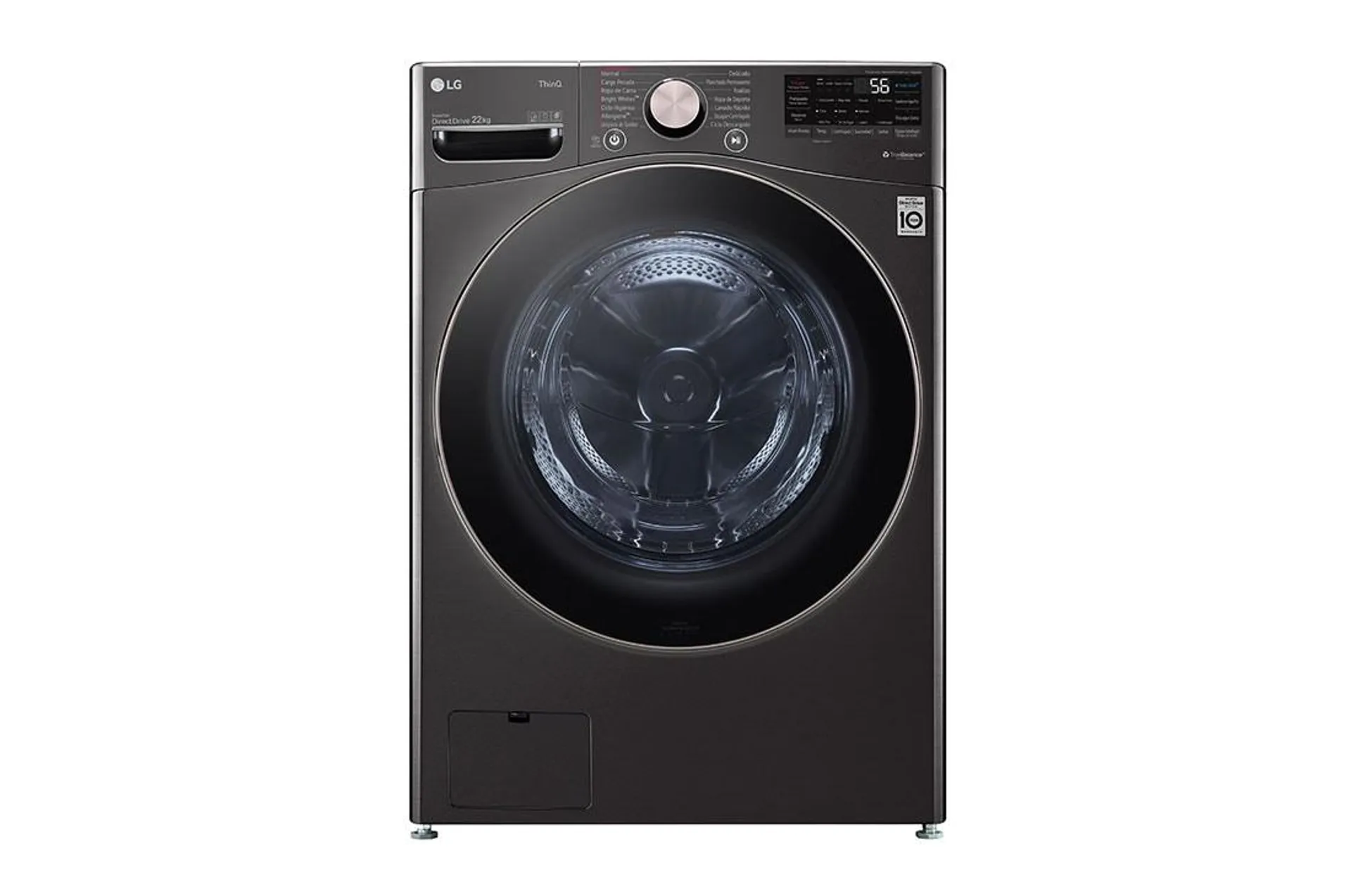 Lavadora LG Carga Frontal Inteligente Inverter AI DD™ (Inteligencia Artificial) con TurboWash 360™ 22 Kg / 22Kg - Acero Negro con Conectividad LG ThinQ