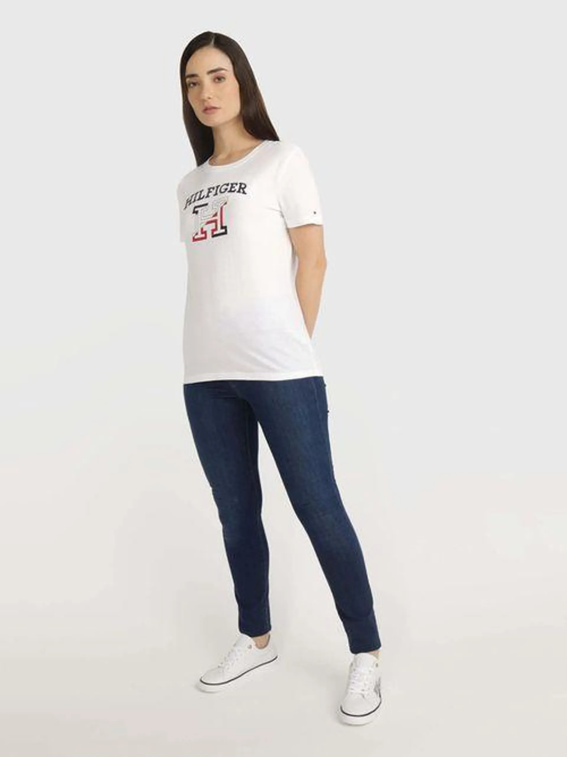 Playera tommy hilfiger con logo bordado de mujer de mujer Tommy Hilfiger