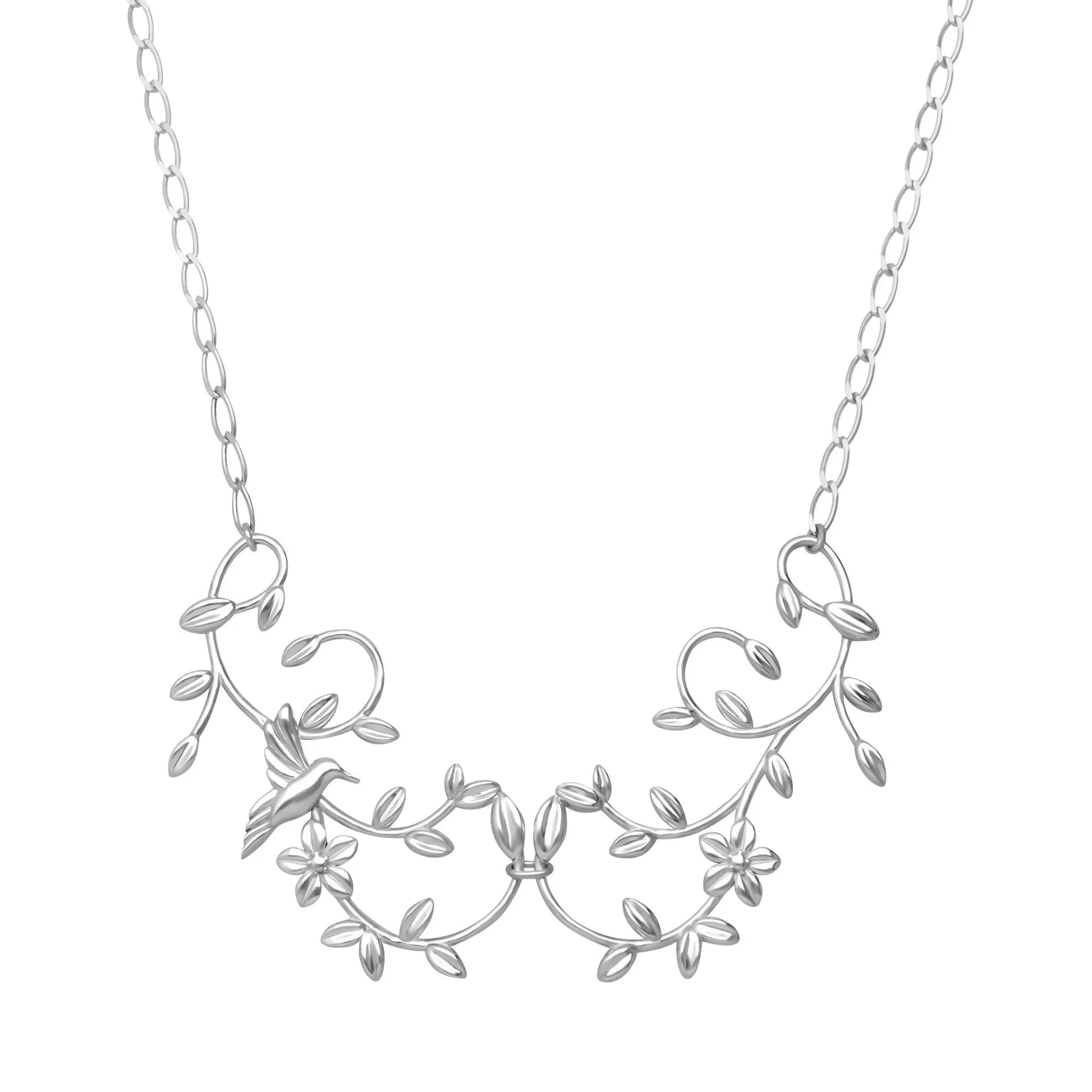 Collar Mujer Plata 925 Mensaje Amor Flor Hojas Colibri Grande