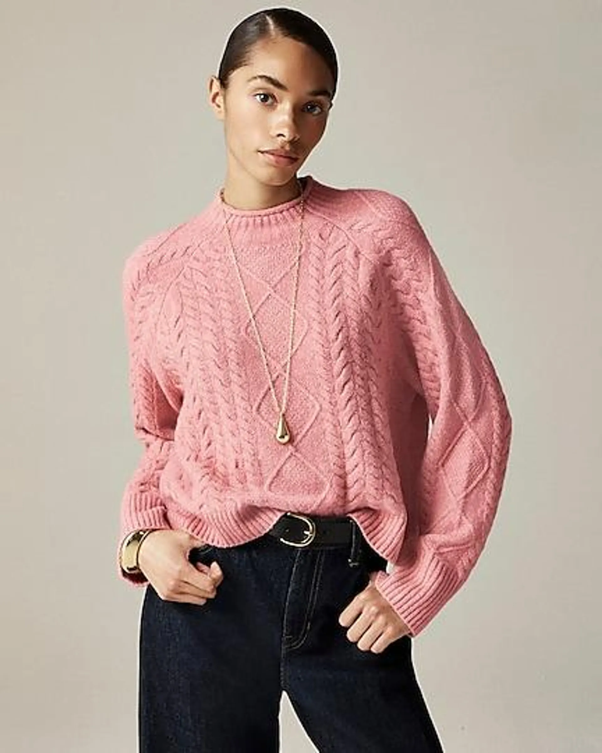 Cable-knit Rollneck™ sweater in Supersoft yarn