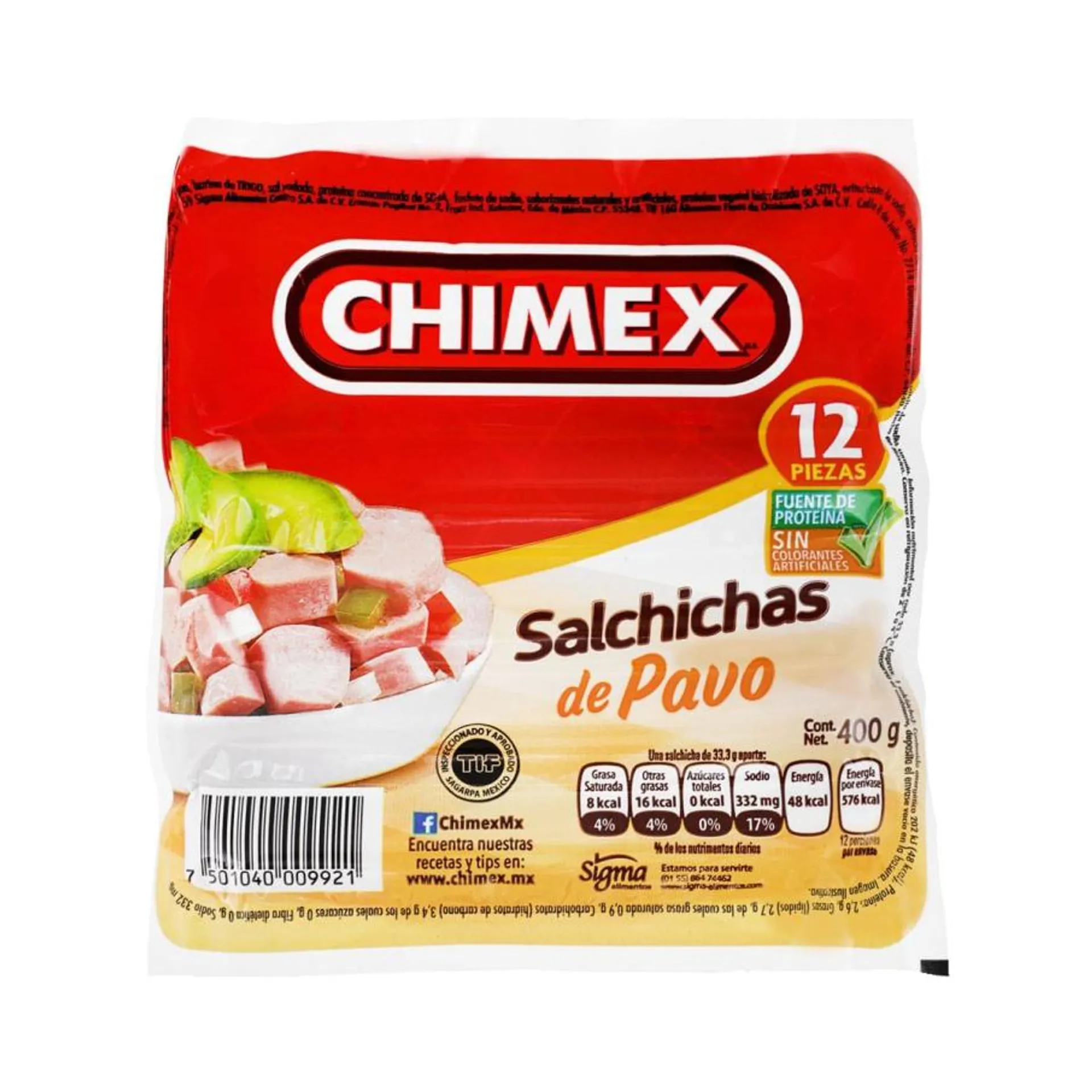 Salchicha De Pavo Chimex 400Gr