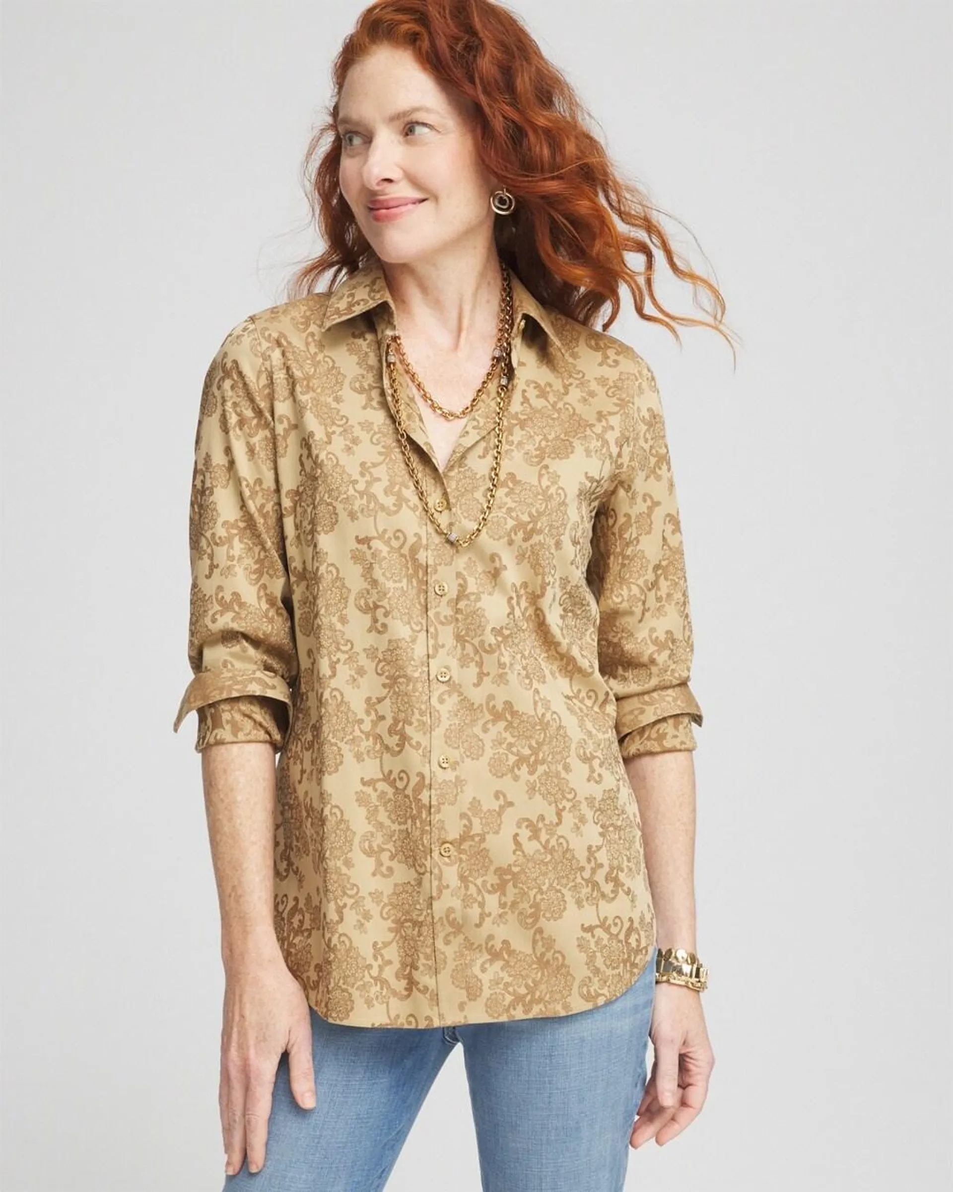 No Iron\u2122 Gold Jacquard Shirt