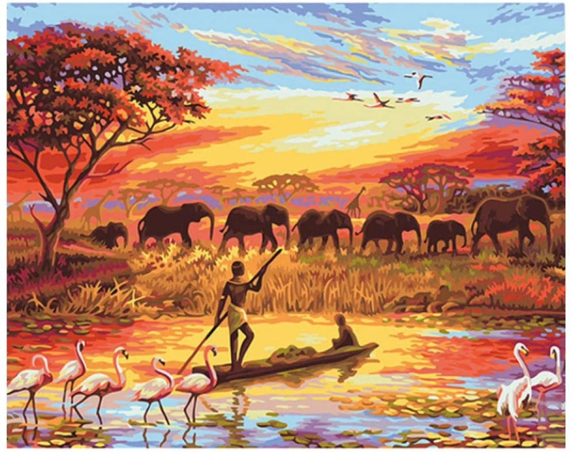 Pinta Por Numero Elefantes Al Atardecer