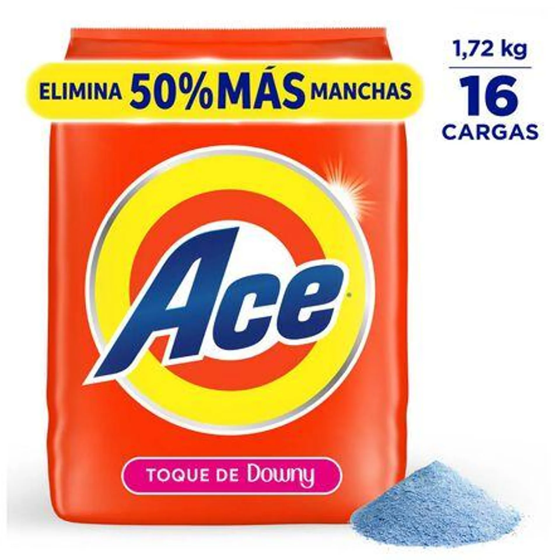 Detergente en Polvo Ace con Toque de Downy Limpieza Instantánea 16 Cargas (1728g)