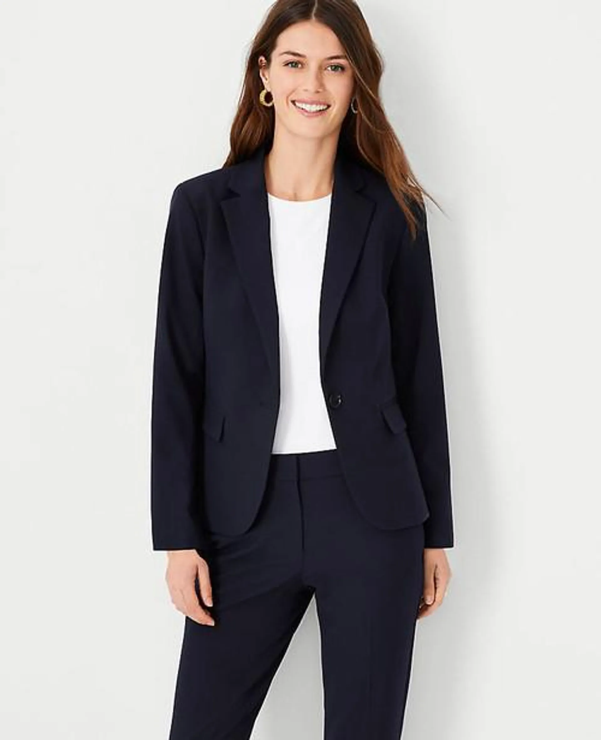 Blazers Ann Taylor The Notched One Button in Seasonless Stretch Azul Marino Azules | 029675-QJX