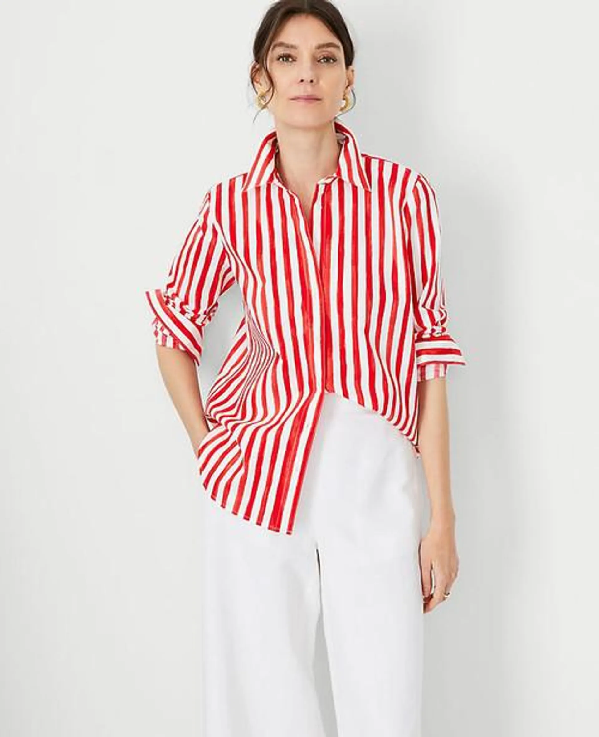 Camisas Ann Taylor Stripe Relaxed Perfect Blancos | 195480-OXK