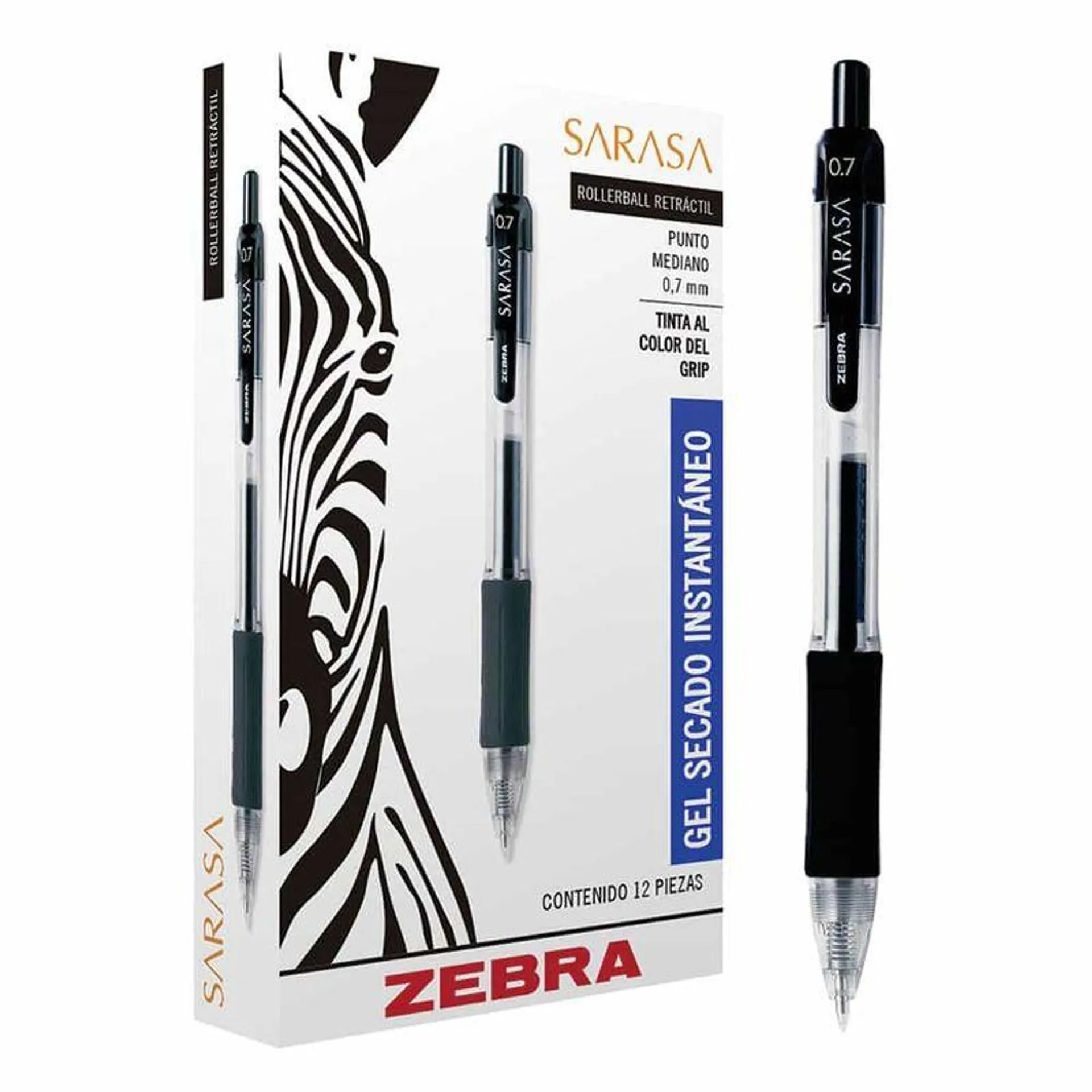 Bolígrafo de Gel Retráctil Negro Caja con 12 Piezas Sarasa Zebra