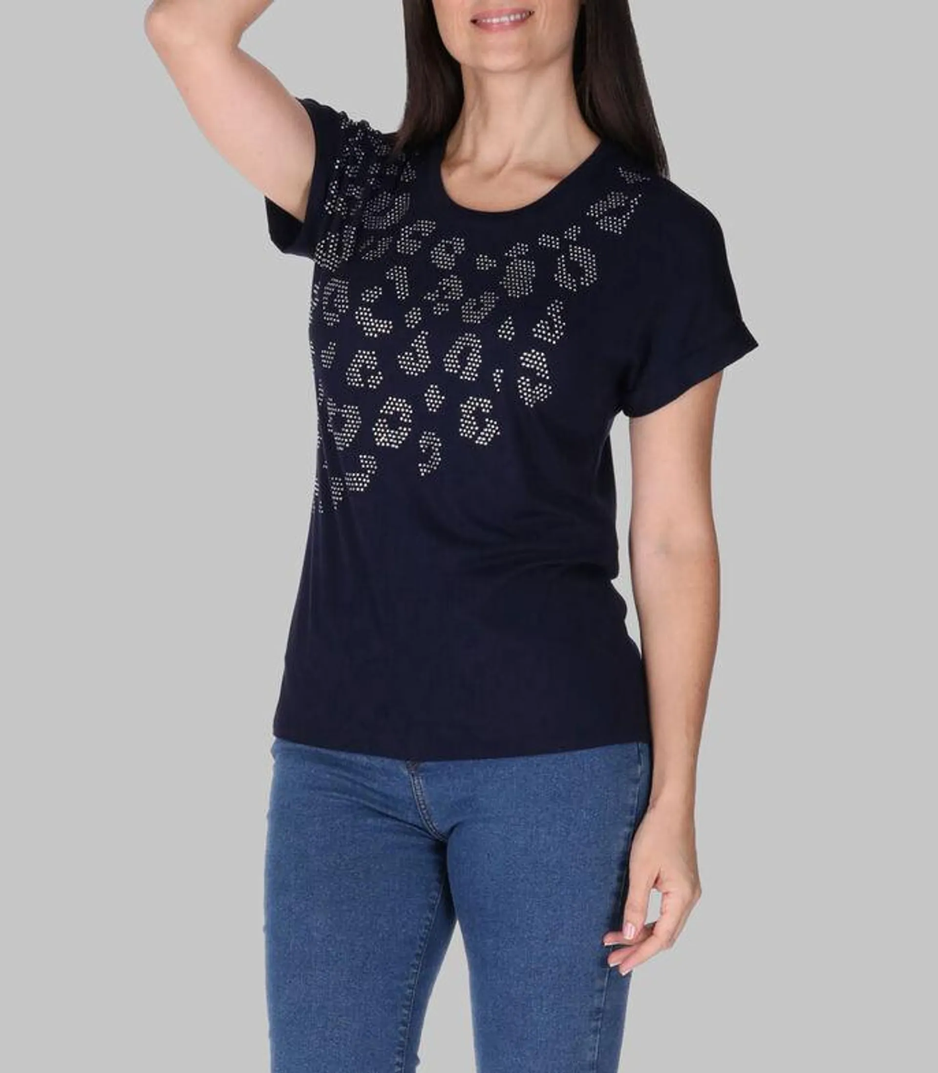 Blusa con brillantes de manga corta Mujer