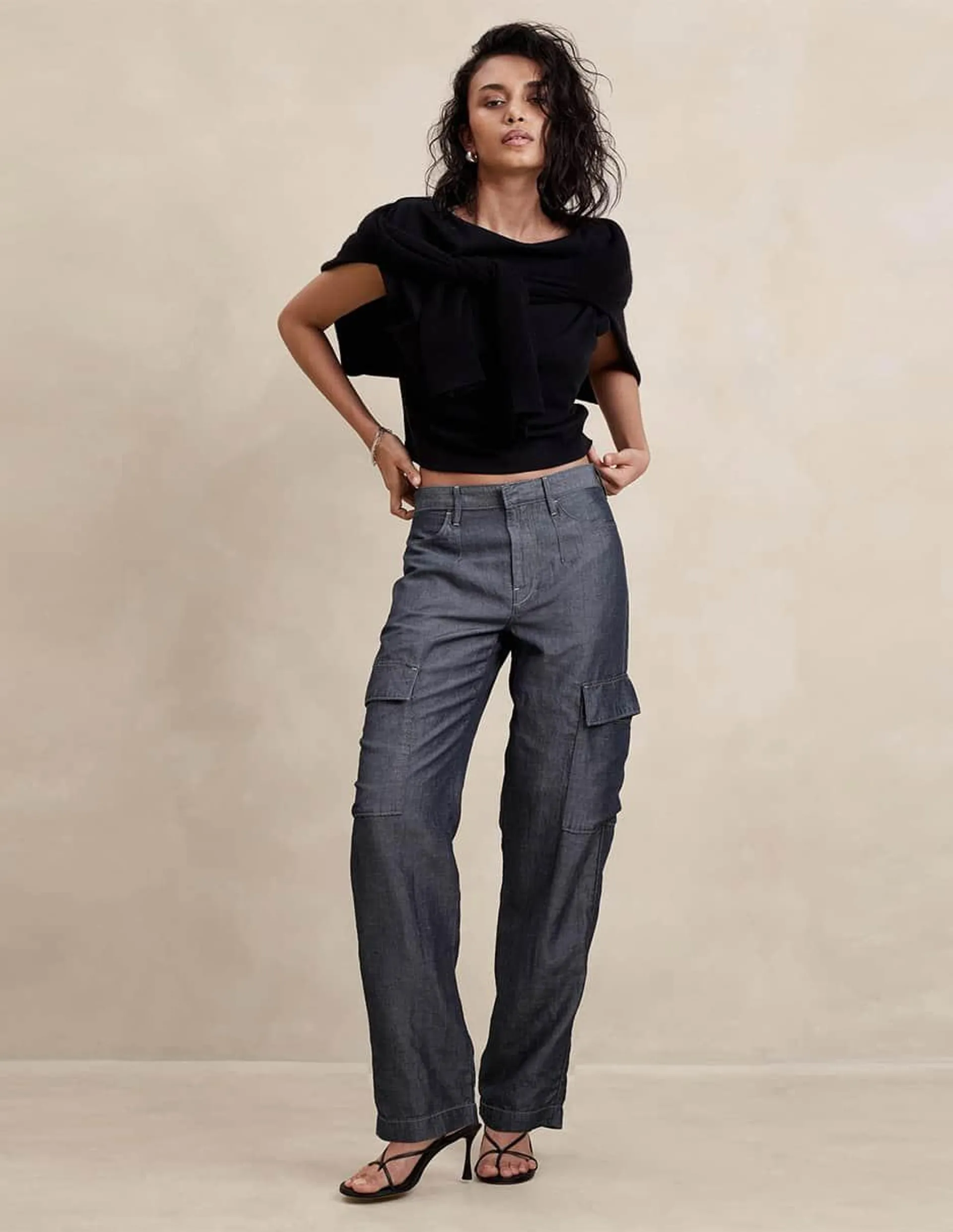 Jeans loose corte cintura para mujer