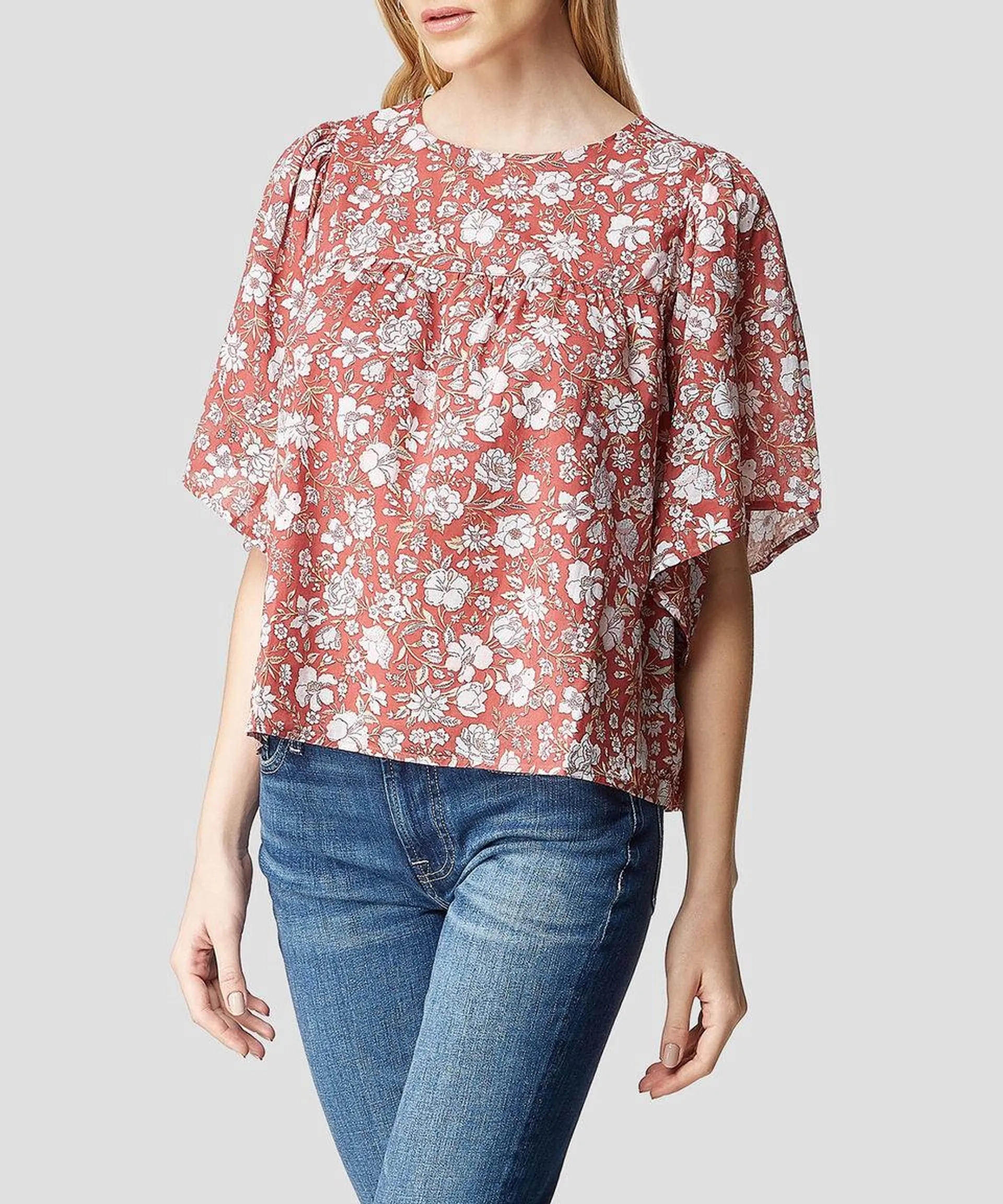 Blusa con estampado manga corta Mujer