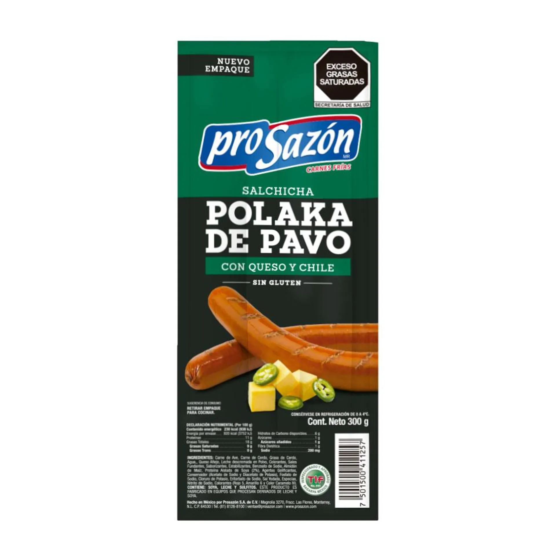 SALCHICHA POLAKA DUO QUESO Y CHILE PROSAZON PZ 300 g