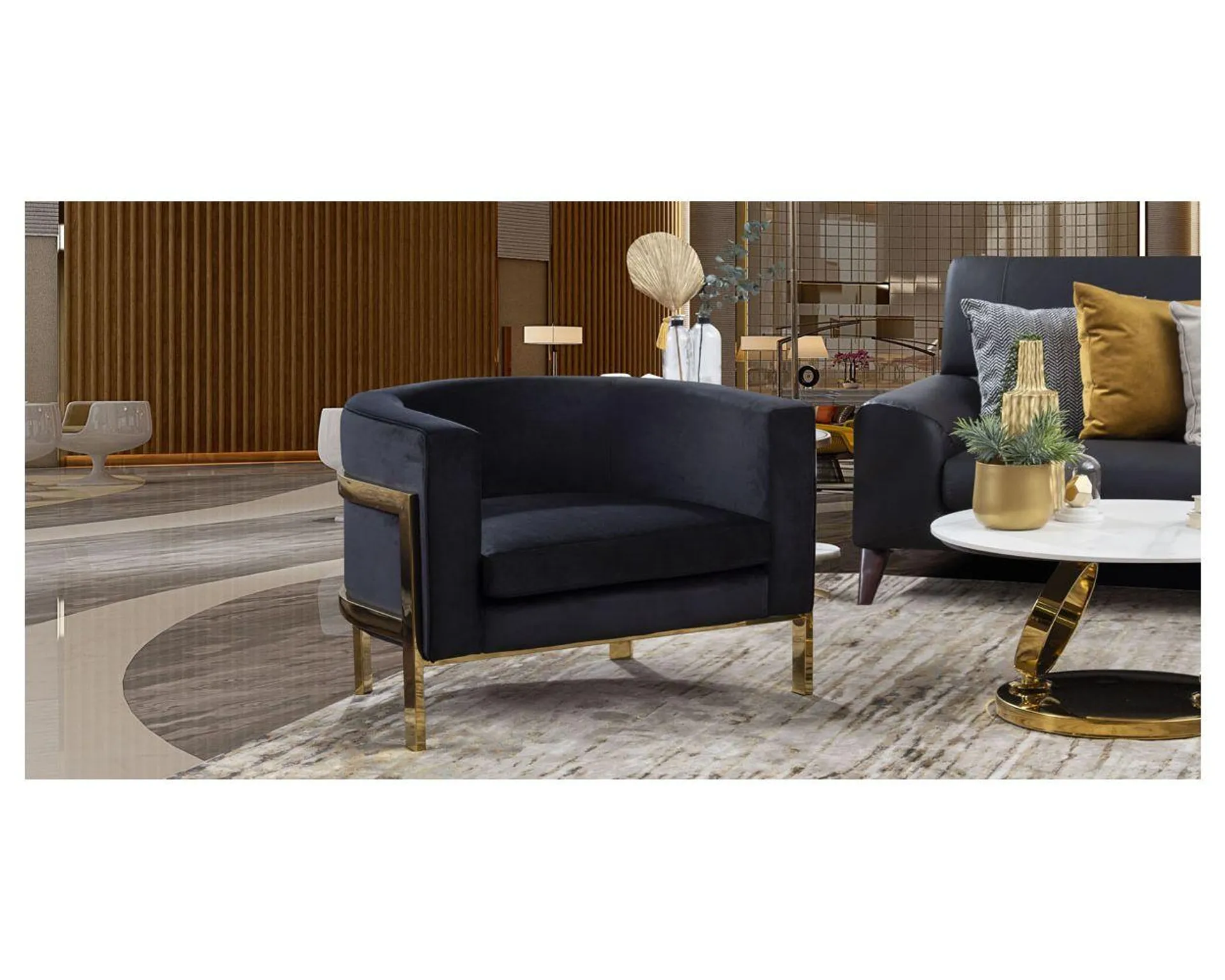 Sillón Ocasional Terciopelo Royal Gold Moon Negro