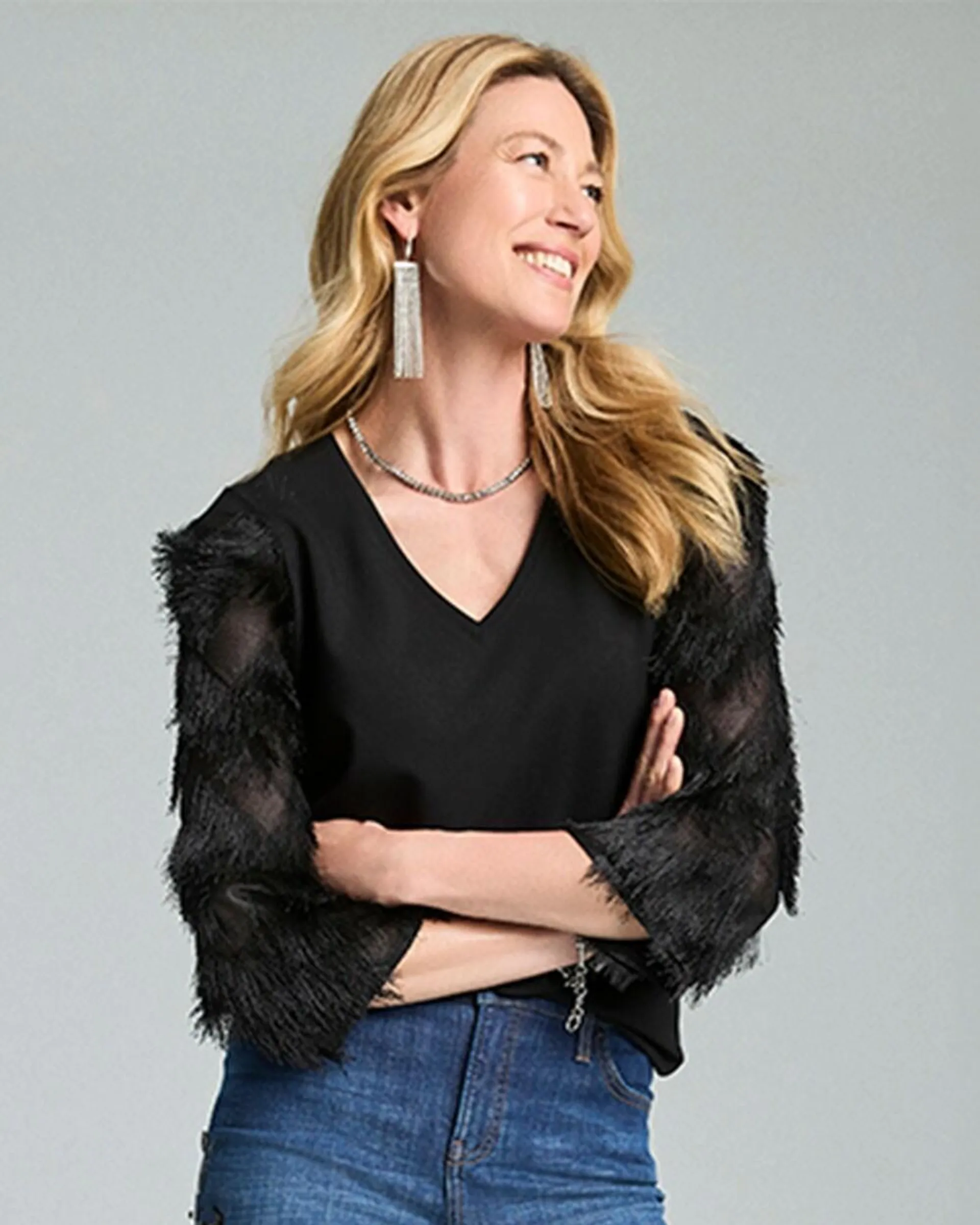 Fringe Sleeve Ponte Top