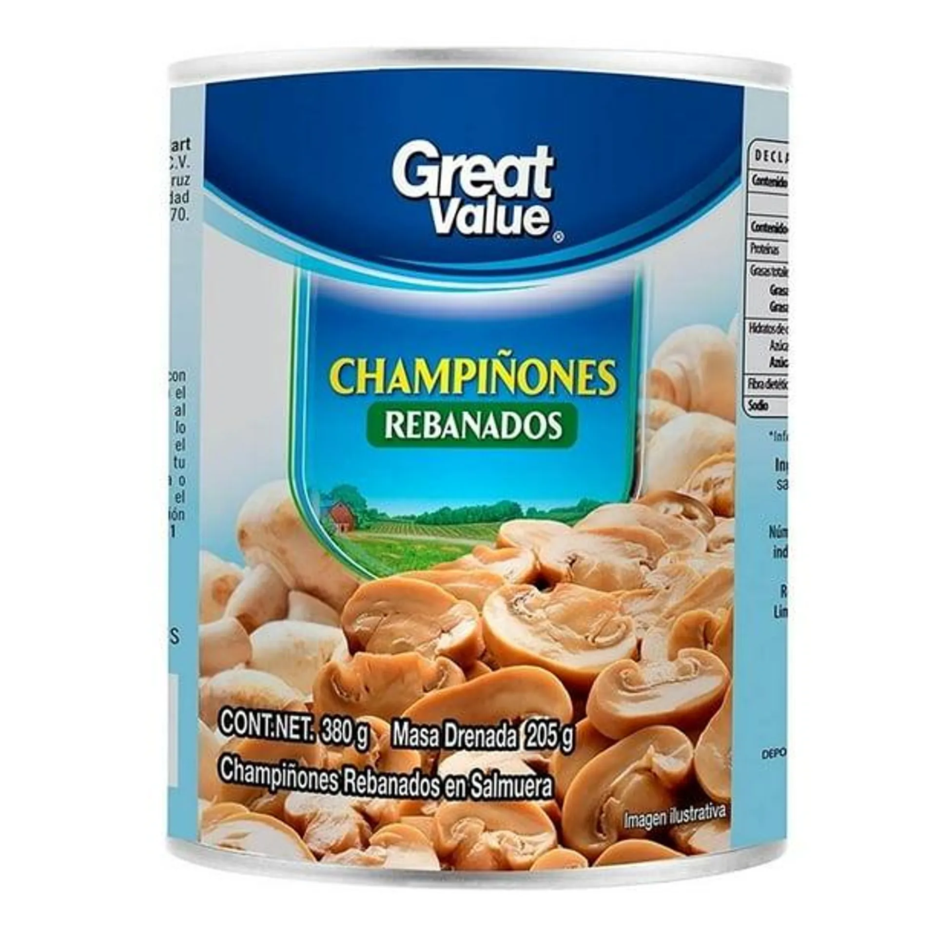 Champiñones Great Value rebanados en salmuera 380 g