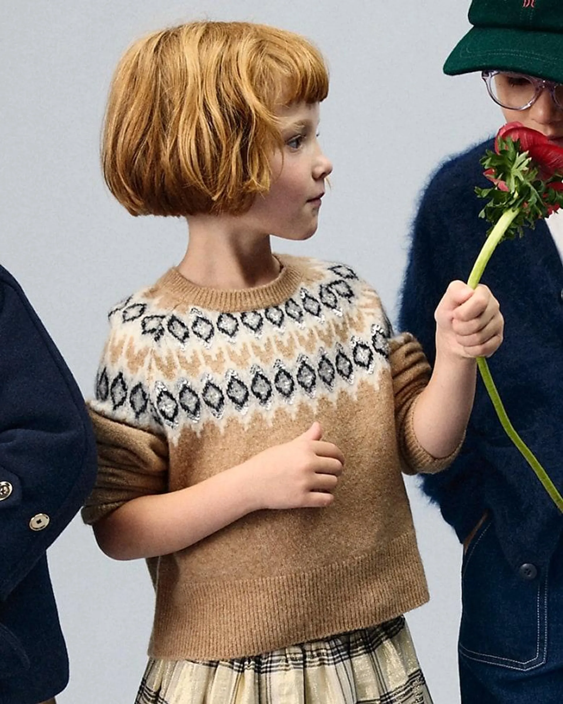 Girls' sequin Fair Isle sweater in supersoft yarn