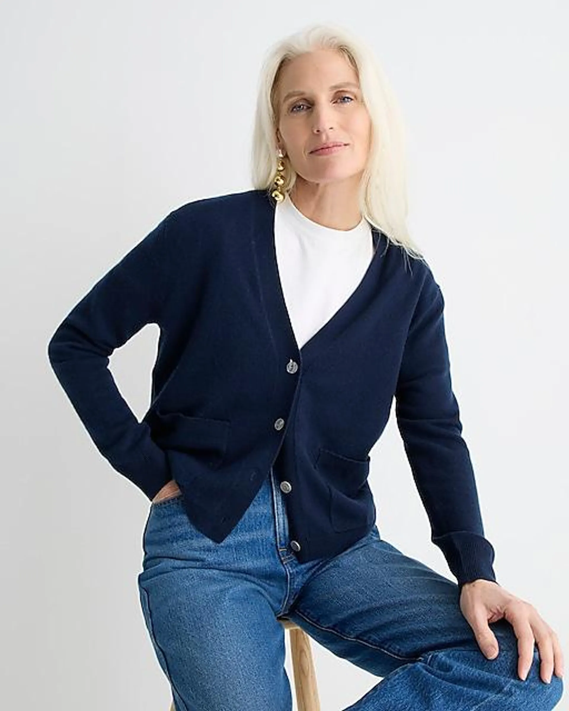 Cashmere patch-pocket cardigan sweater